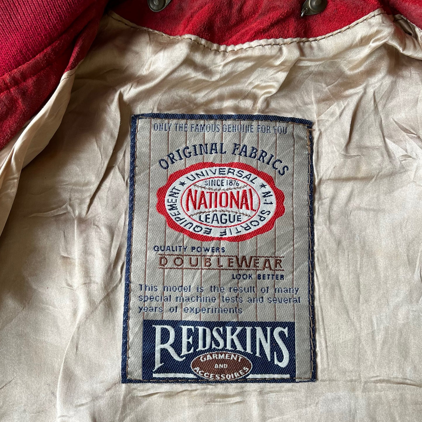 Vintage 90s Redskins Association RDS Territory Dragon Teddy By Da Nang Hue Red Leather Varsity Jacket Label - Casspios Dream