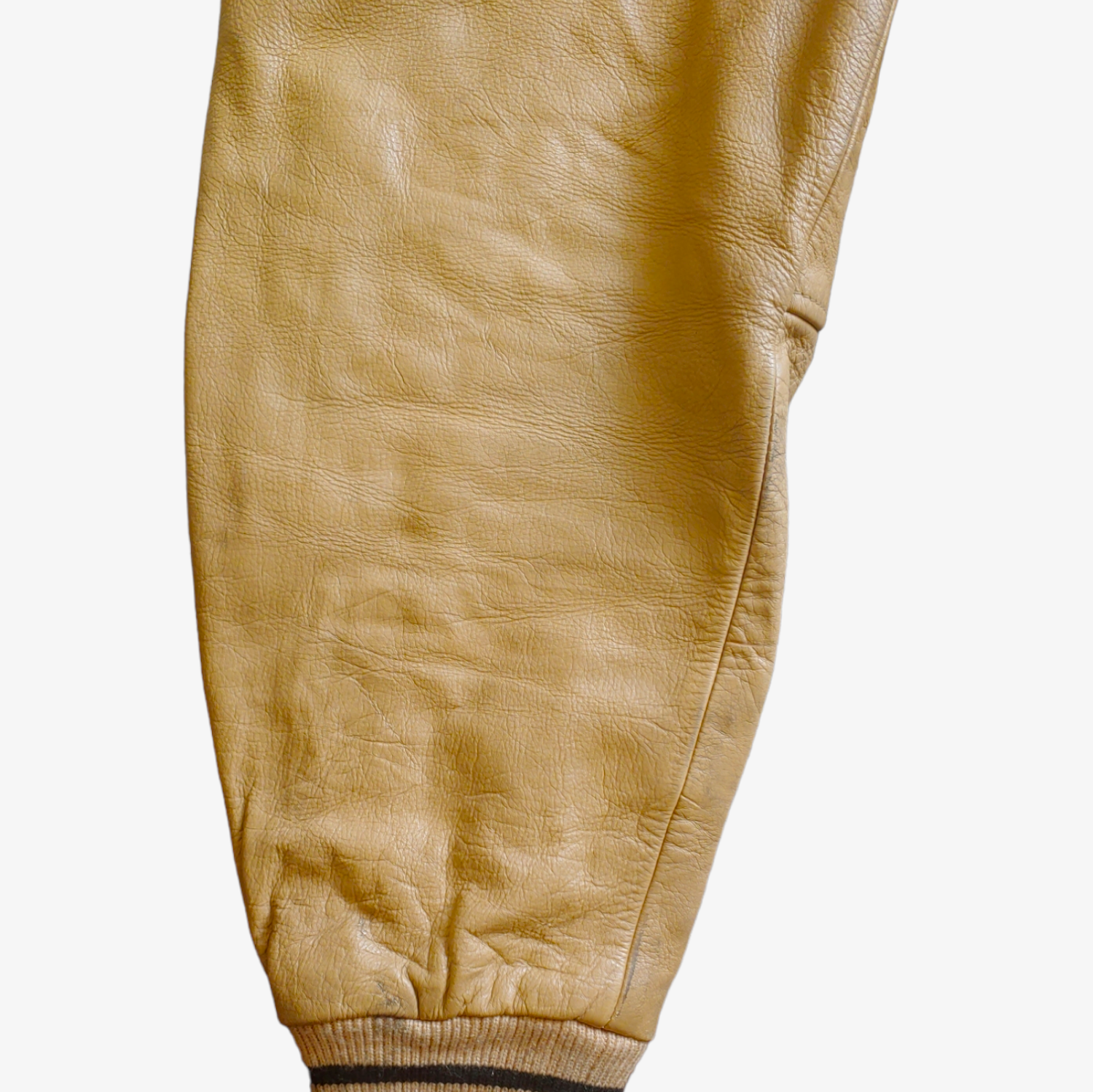 Vintage 90s Redskins Beige Leather Varsity Jacket Arm - Casspios Dream