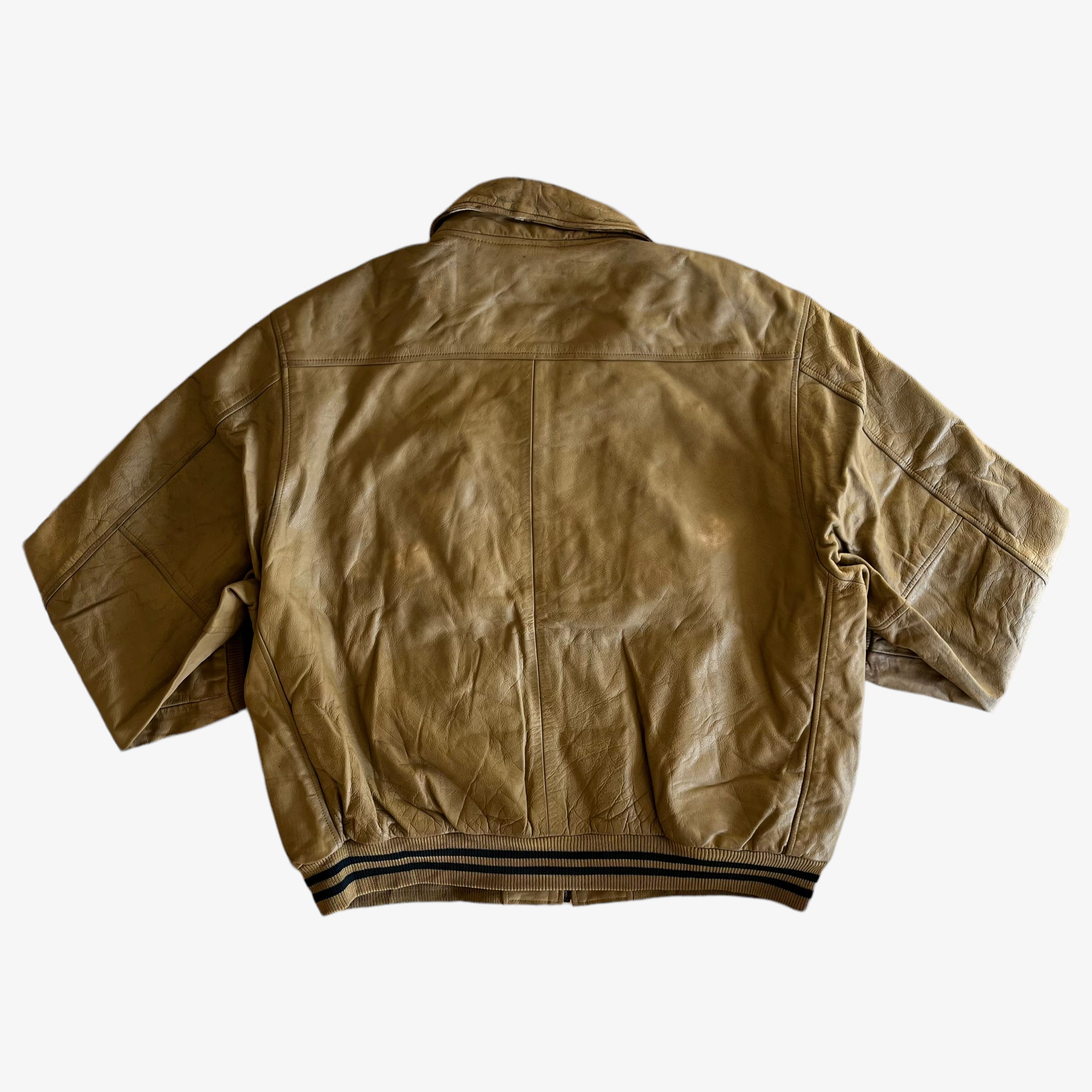 Vintage 90s Redskins Beige Leather Varsity Jacket Back - Casspios Dream