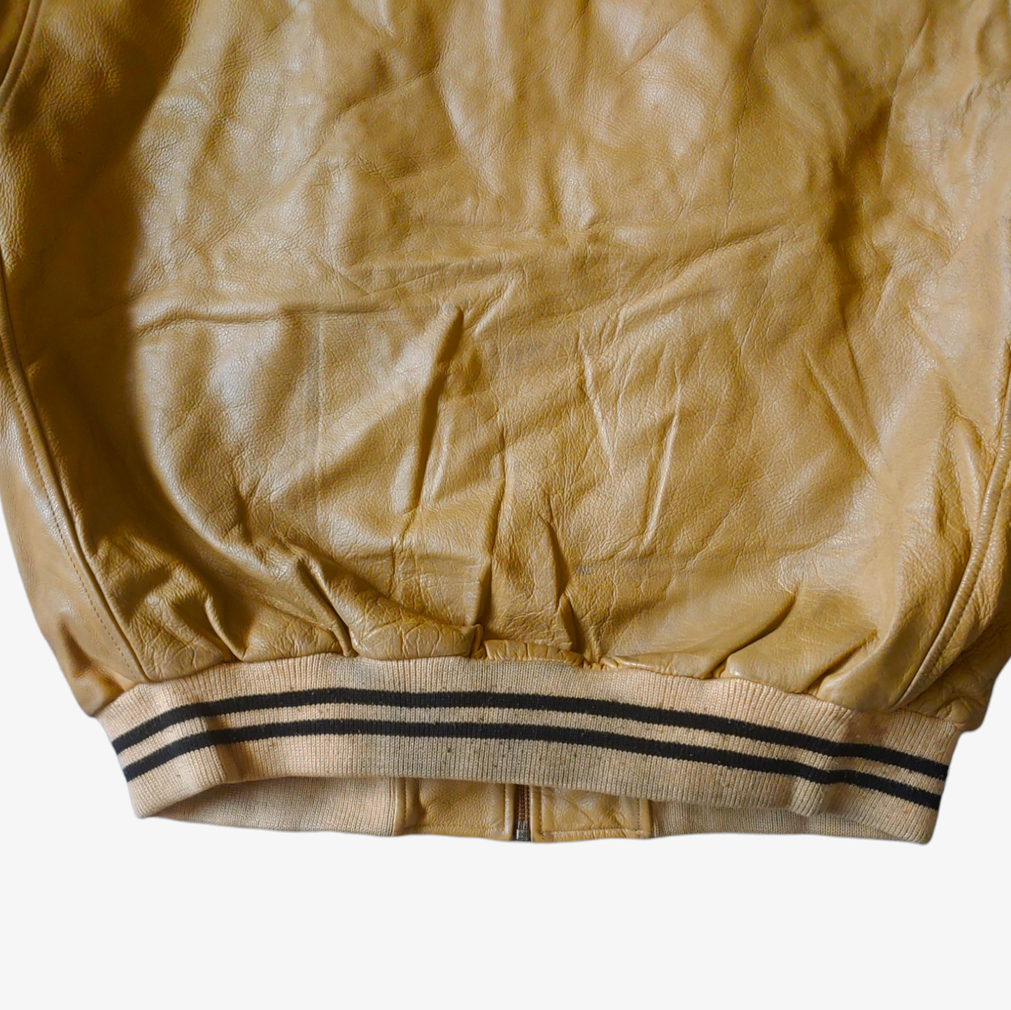 Vintage 90s Redskins Beige Leather Varsity Jacket Back Mark - Casspios Dream
