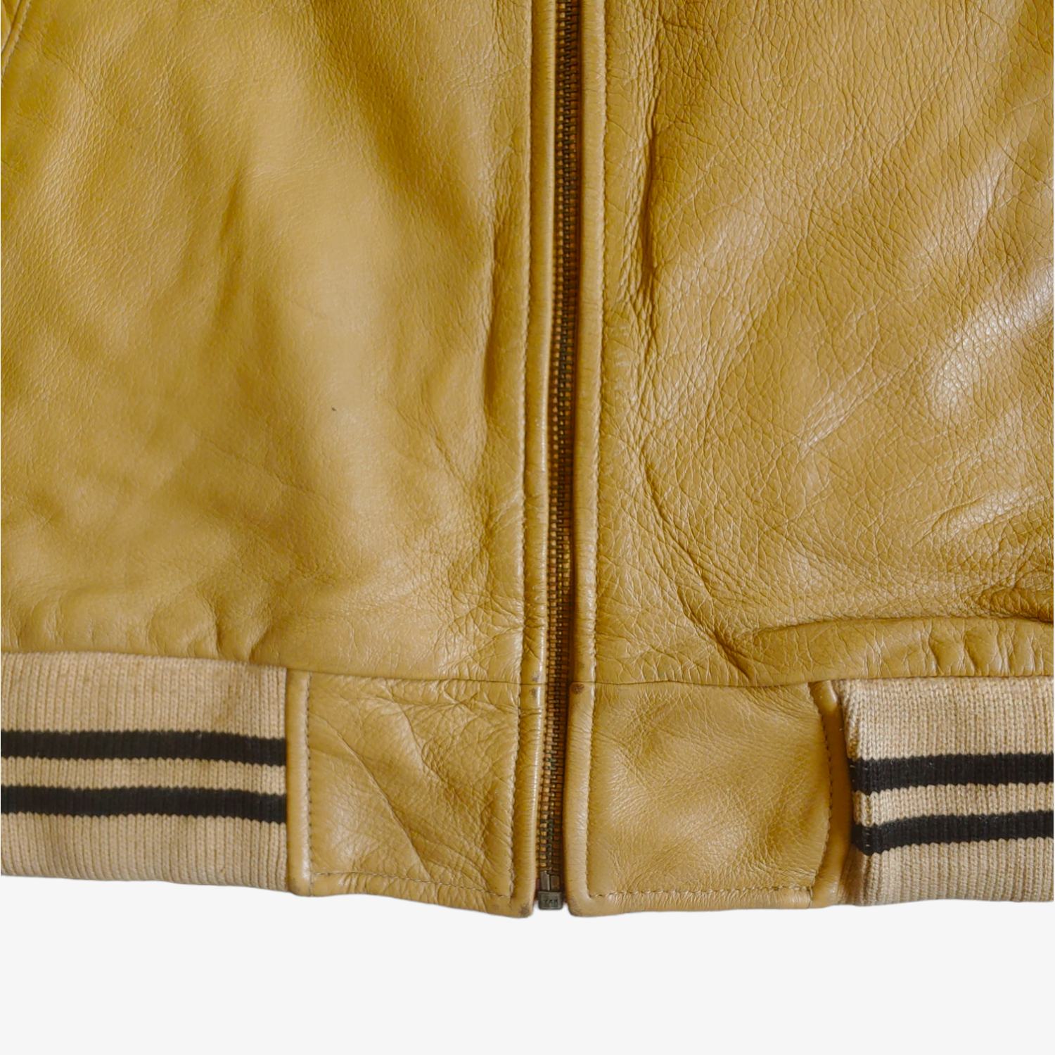 Vintage 90s Redskins Beige Leather Varsity Jacket Bottom - Casspios Dream