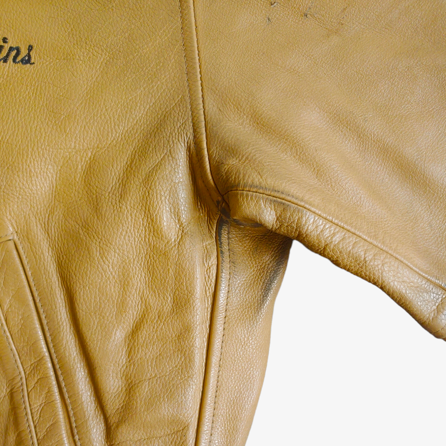 Vintage 90s Redskins Beige Leather Varsity Jacket Mark - Casspios Dream