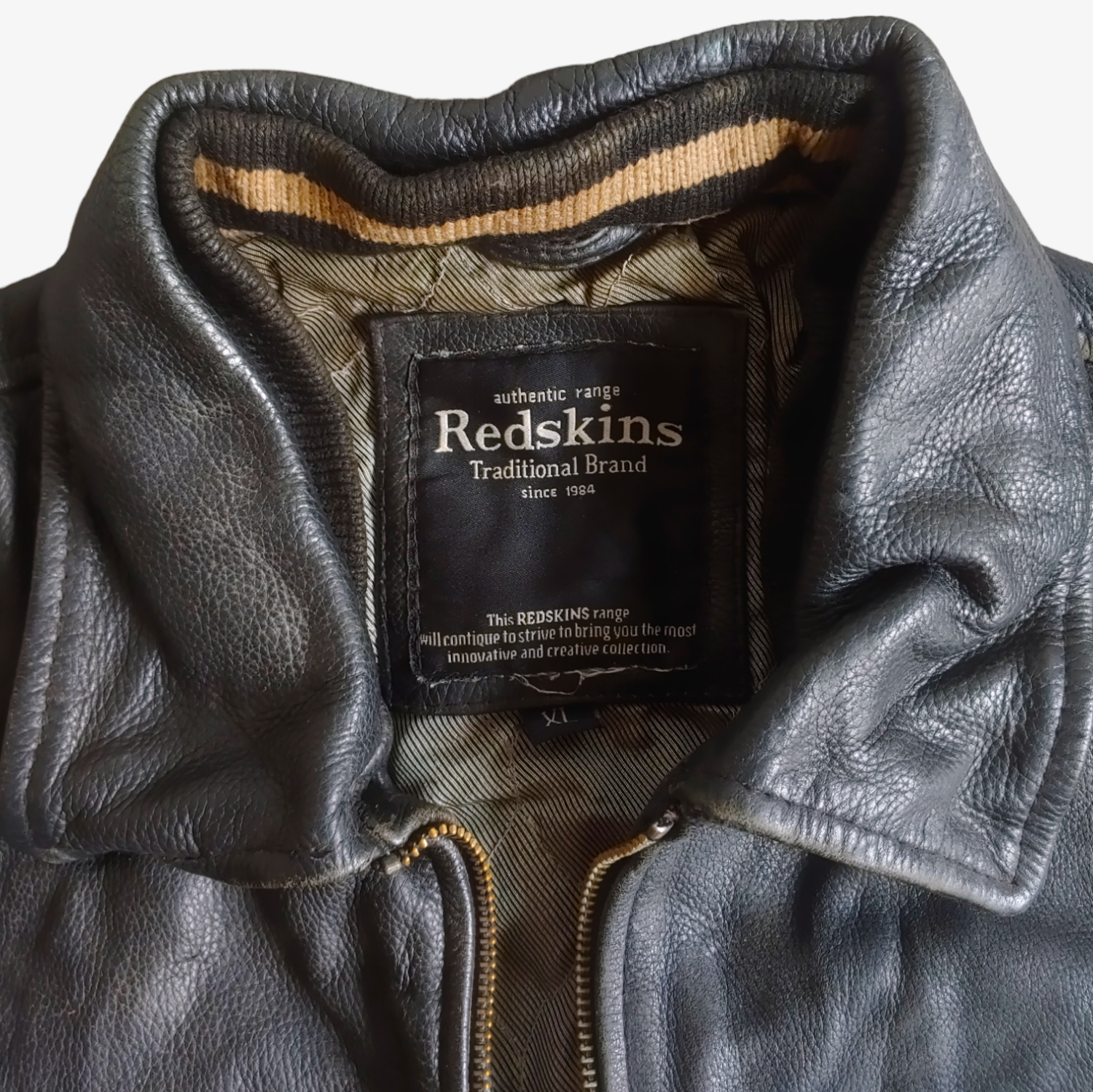 Vintage 90s Redskins Black Leather Varsity Jacket Label - Casspios Dream