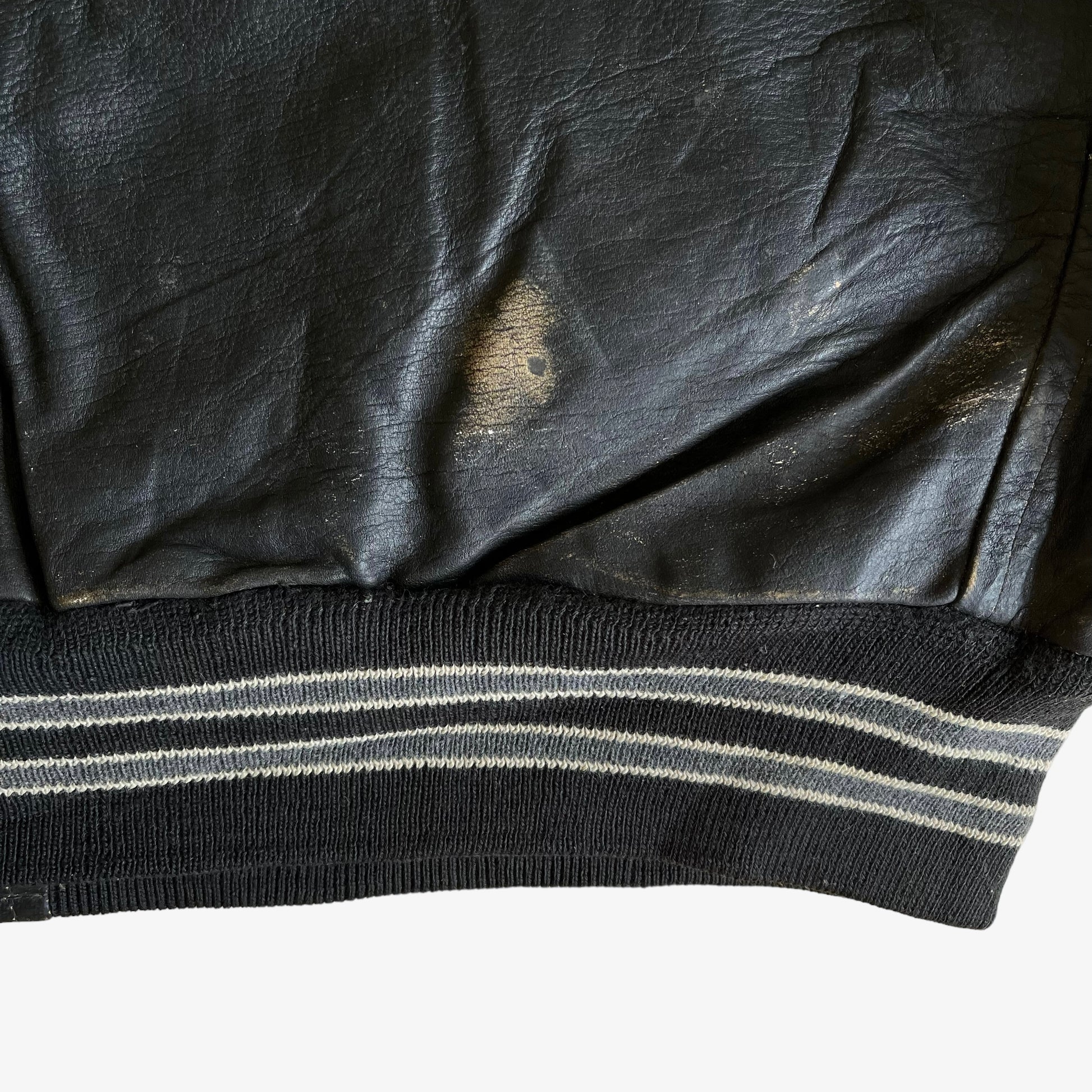 Vintage 90s Redskins Black Leather Varsity Jacket With Back Spell Out Back Wear - Casspios Dream