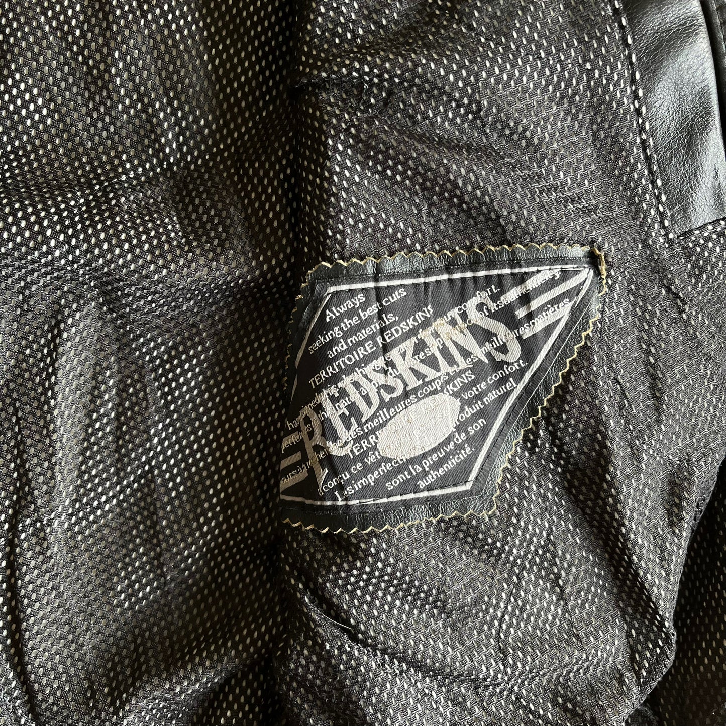 Vintage 90s Redskins Black Leather Varsity Jacket With Back Spell Out Inside Label - Casspios Dream