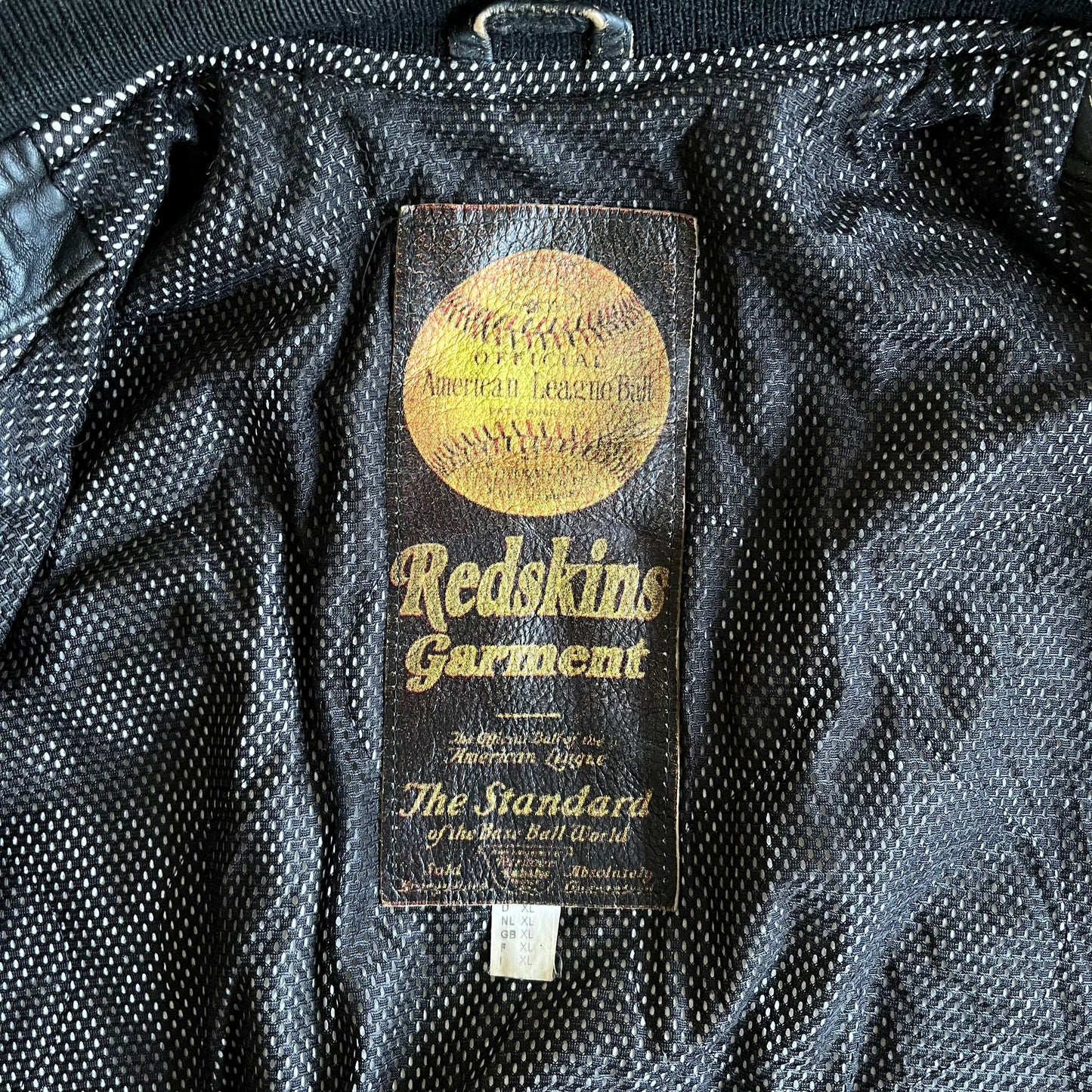 Vintage 90s Redskins Black Leather Varsity Jacket With Back Spell Out Label - Casspios Dream