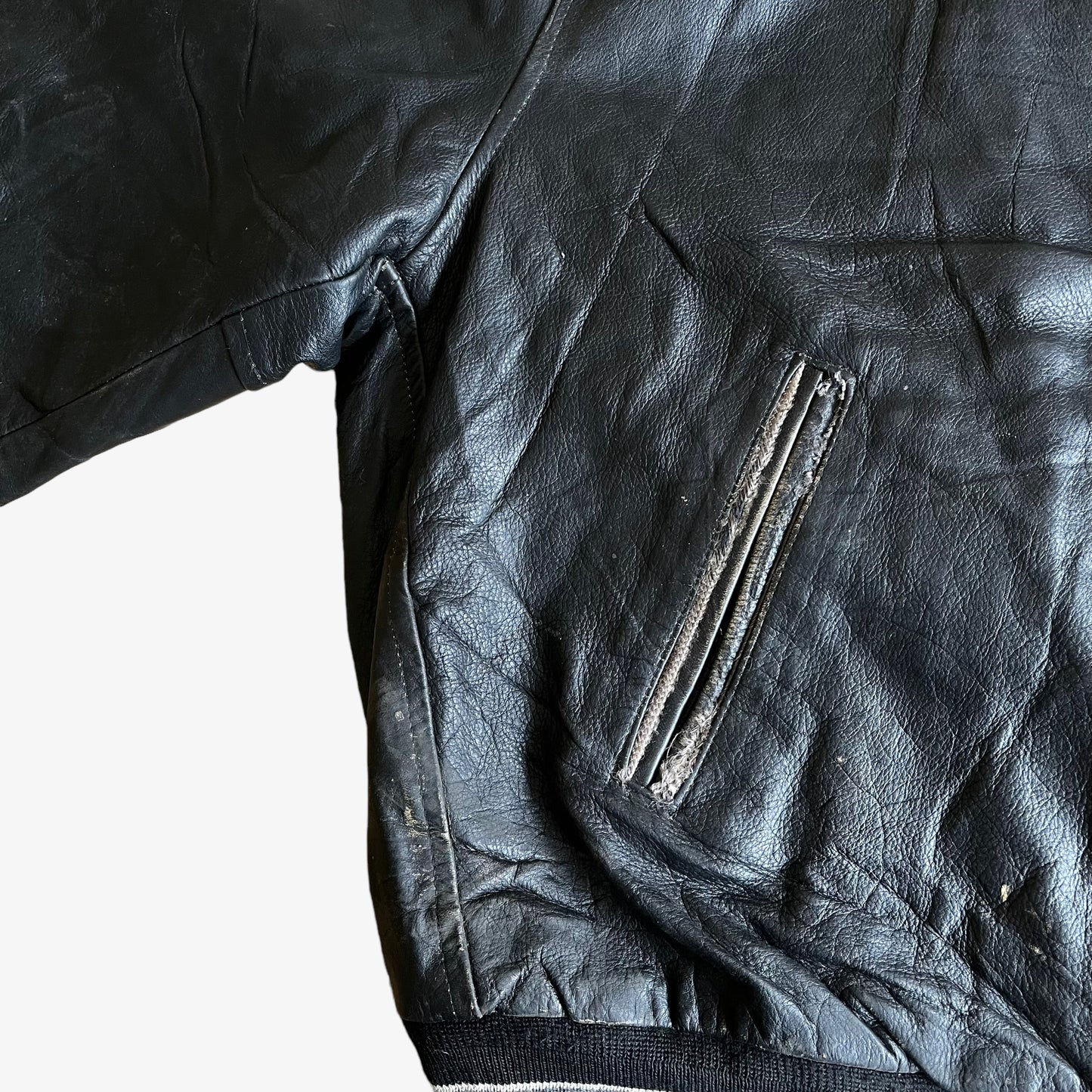Vintage 90s Redskins Black Leather Varsity Jacket With Back Spell Out Pocket - Casspios Dream
