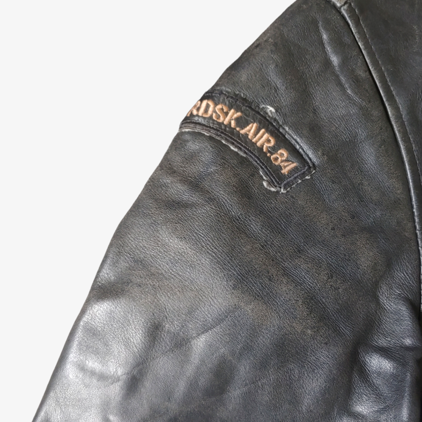 Vintage 90s Redskins Black Stone Leather Pilot Jacket With Fur Collar Emblem - Casspios Dream