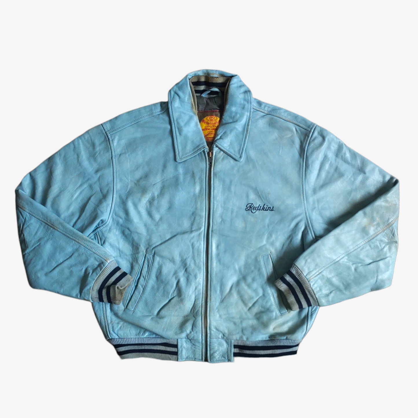 Vintage 90s Redskins Blue Leather Varsity Jacket - Casspios Dream