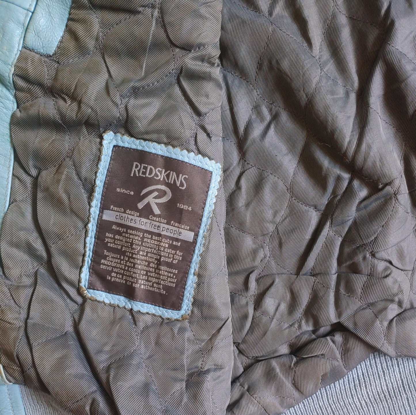 Vintage 90s Redskins Blue Leather Varsity Jacket Inside Label - Casspios Dream