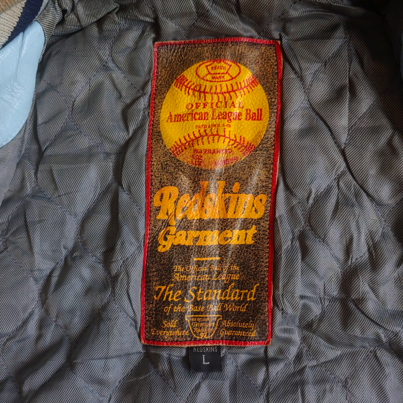Vintage 90s Redskins Blue Leather Varsity Jacket Label - Casspios Dream
