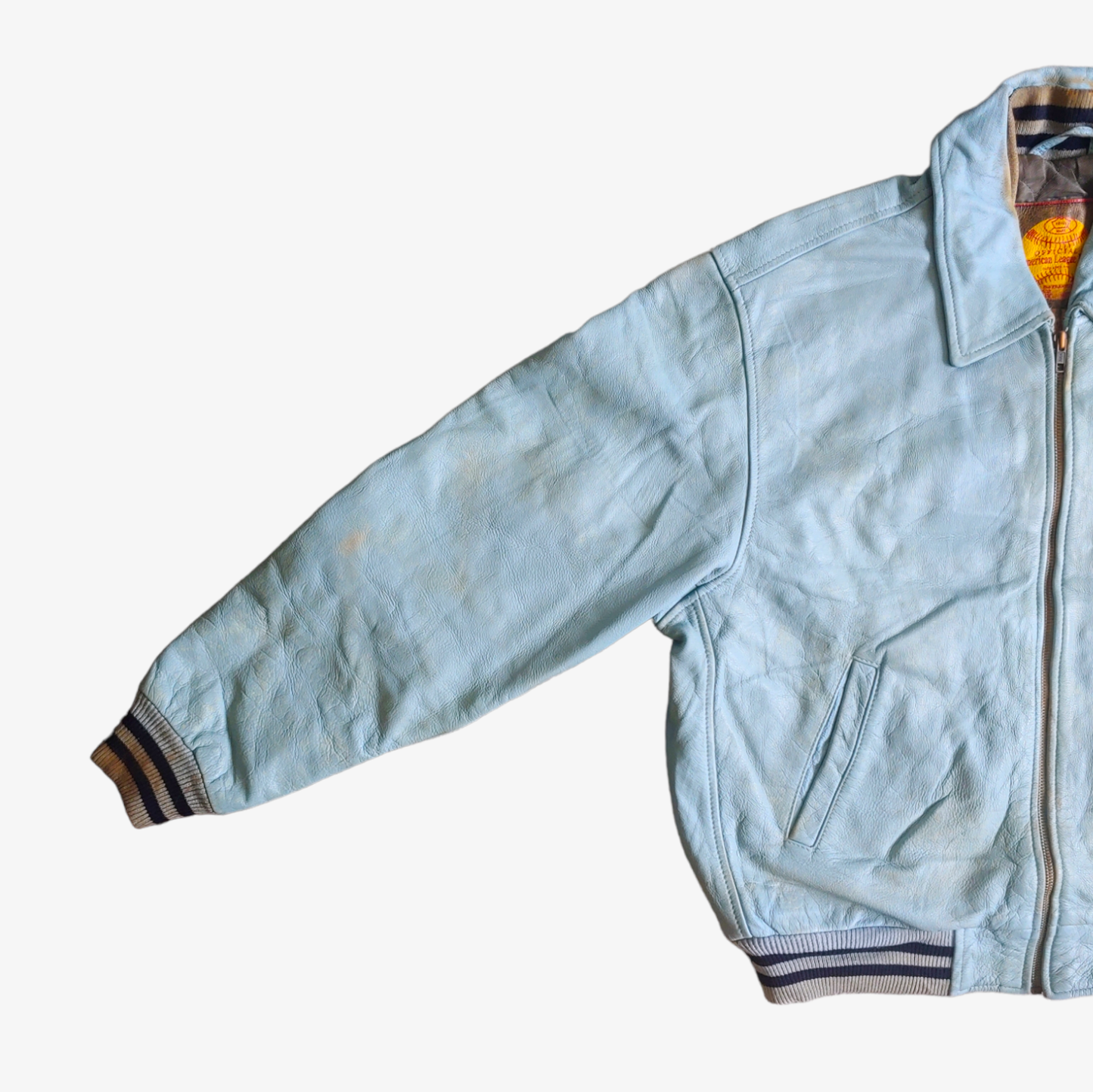 Vintage 90s Redskins Blue Leather Varsity Jacket Wear - Casspios Dream