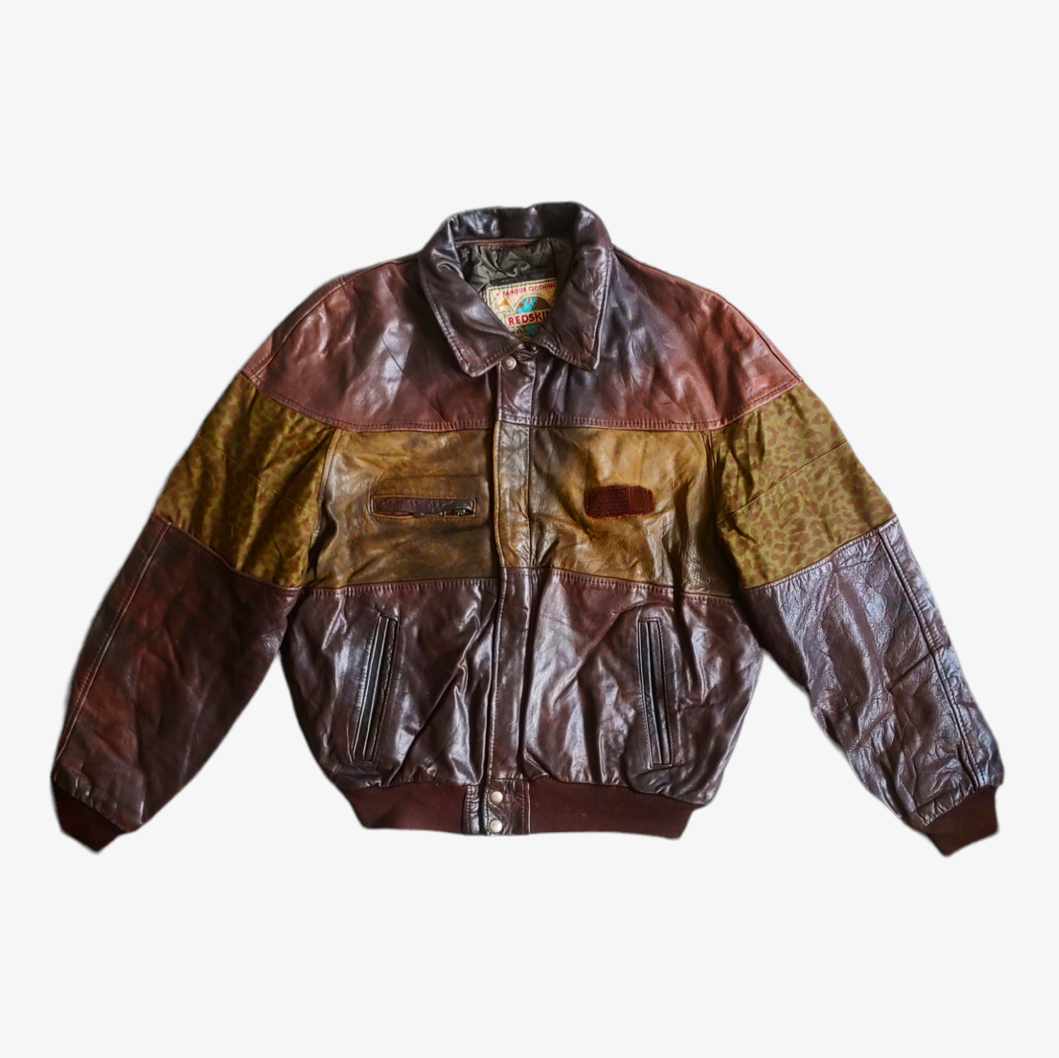 Vintage 90s Redskins Brown Cheetah Print Leather Varsity Jacket - Casspios Dream