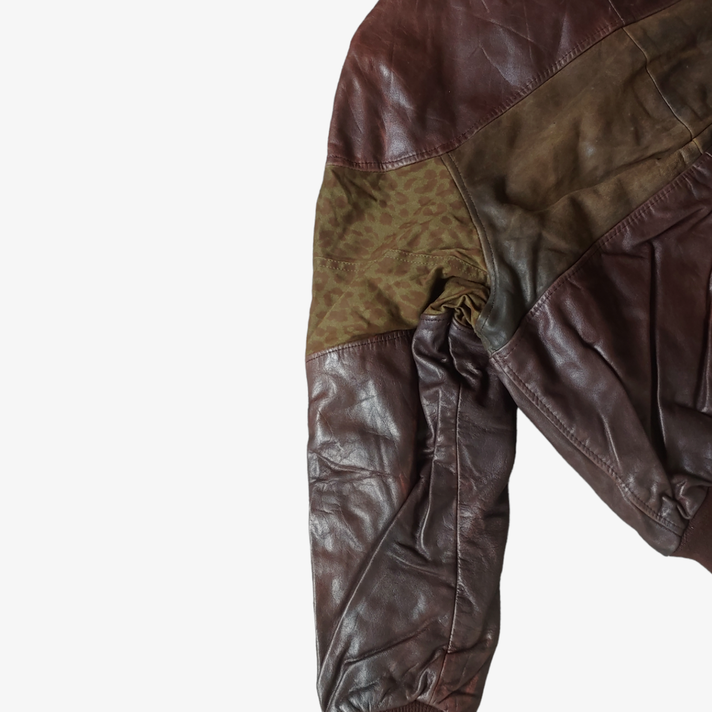 Vintage 90s Redskins Brown Cheetah Print Leather Varsity Jacket Arm - Casspios Dream