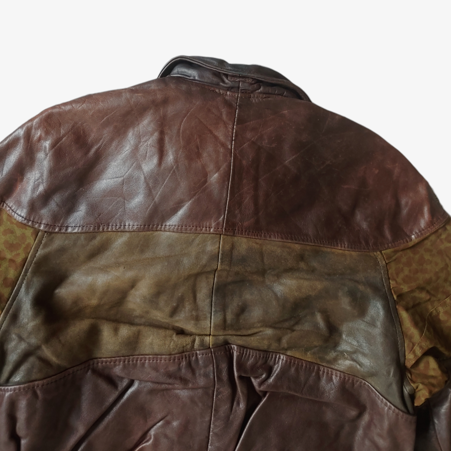 Vintage 90s Redskins Brown Cheetah Print Leather Varsity Jacket Back - Casspios Dream