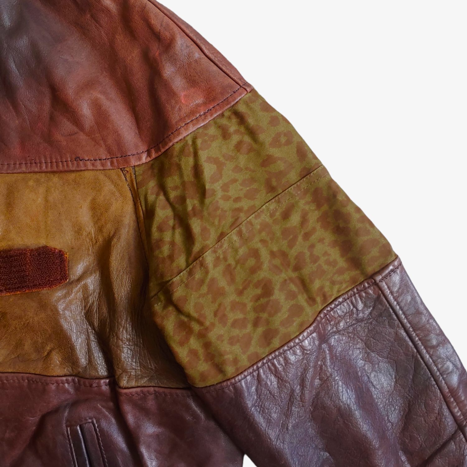 Vintage 90s Redskins Brown Cheetah Print Leather Varsity Jacket Shoulder - Casspios Dream