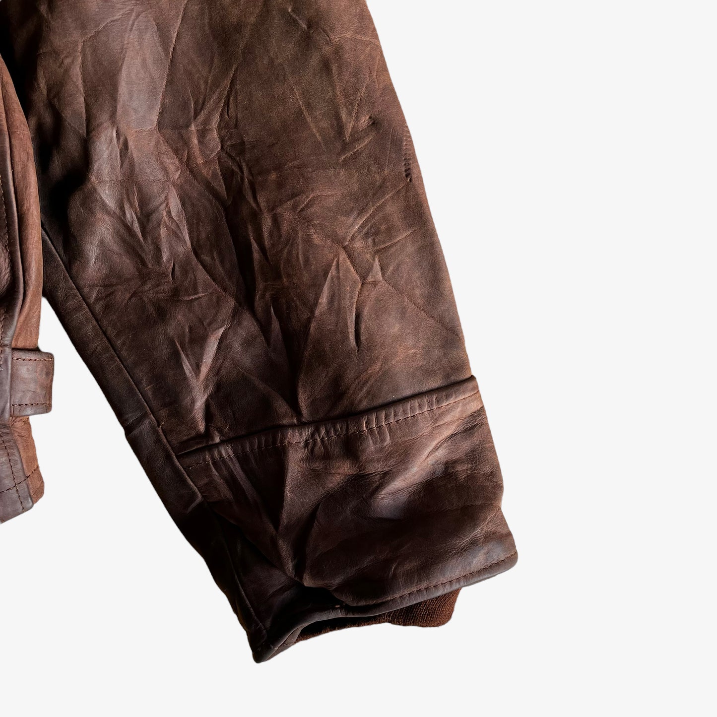 Vintage 90s Redskins Brown Leather Pilot Jacket With Fish Hook Fasteners Cuff - Casspios Dream