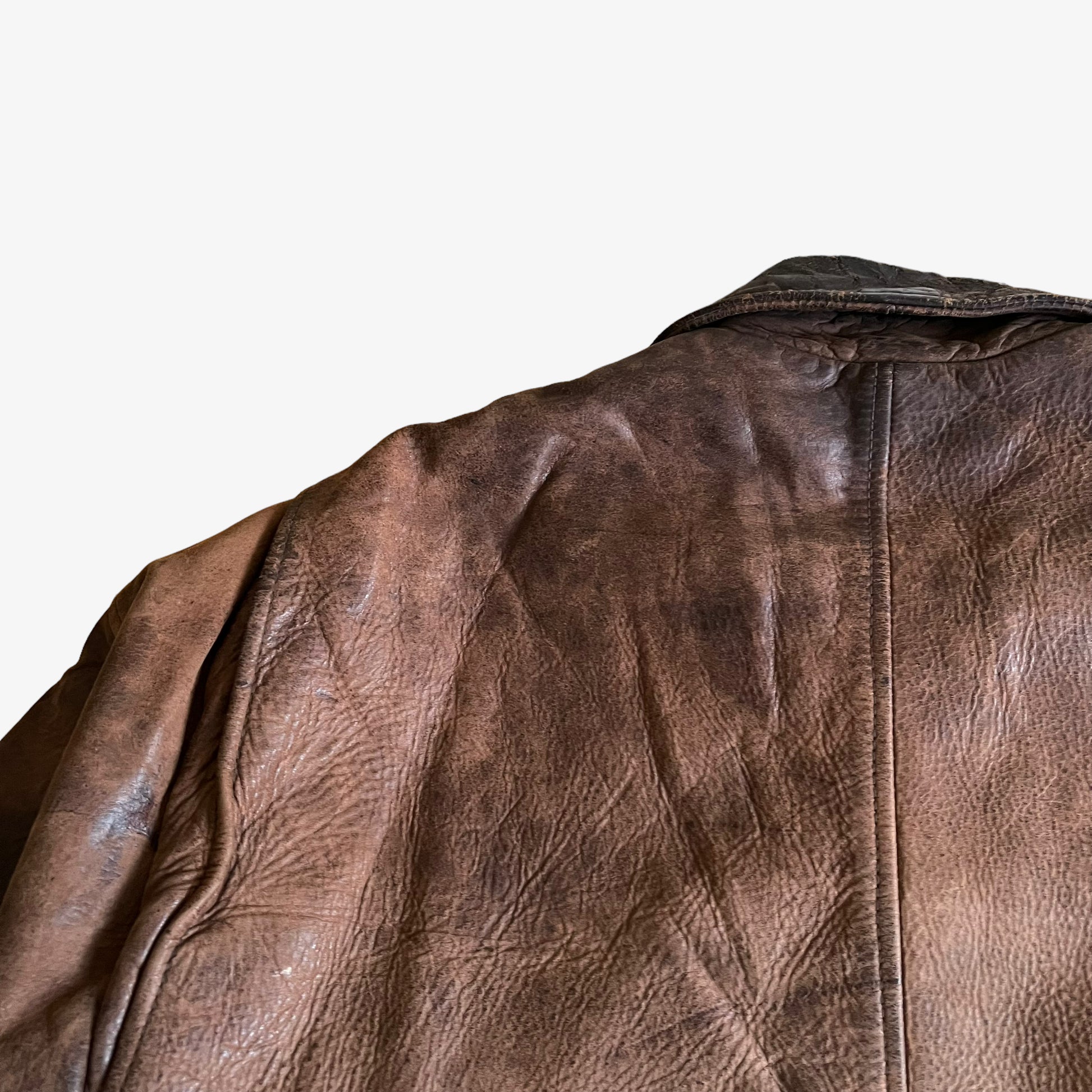 Vintage 90s Redskins Brown Leather Trucker Jacket Back Collar - Casspios Dream