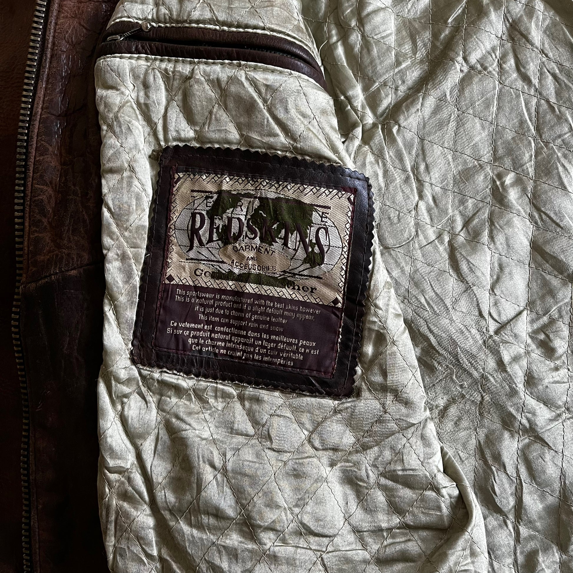 Vintage 90s Redskins Brown Leather Trucker Jacket Inside Label - Casspios Dream
