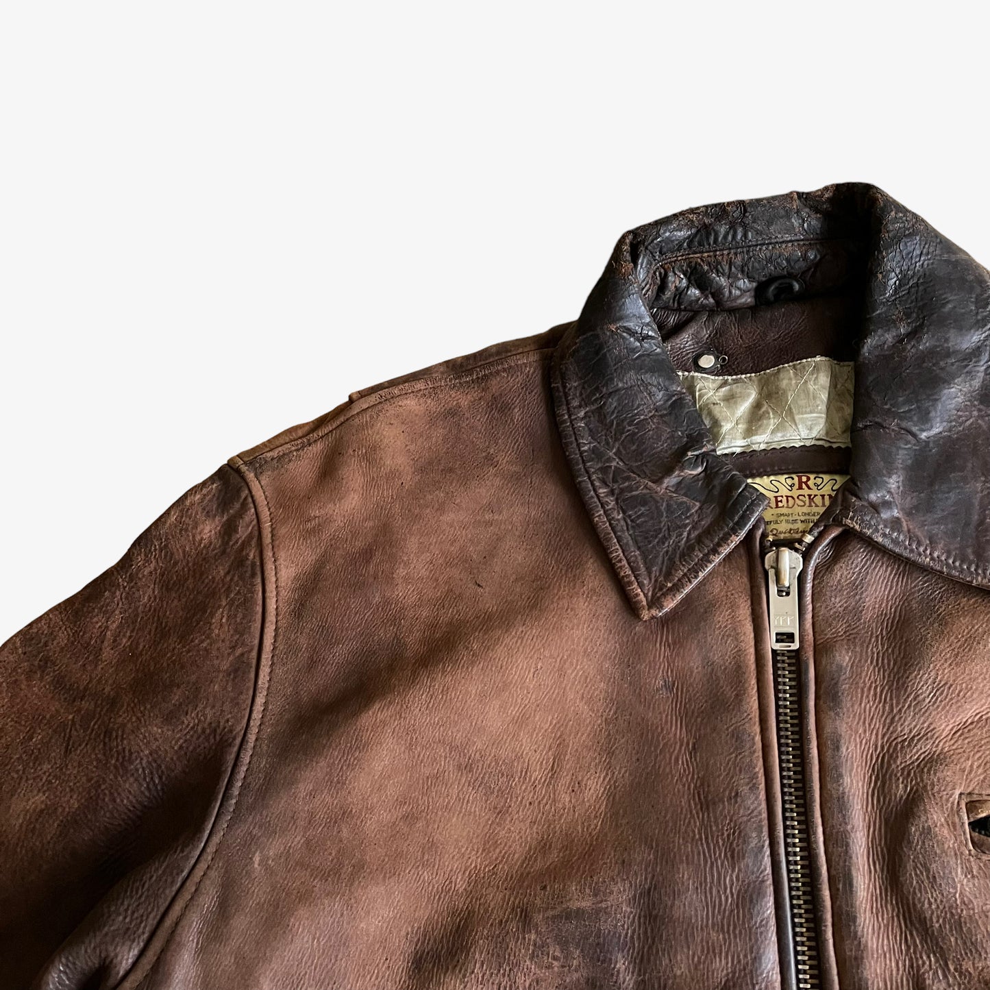 Vintage 90s Redskins Brown Leather Trucker Jacket Wear - Casspios Dream