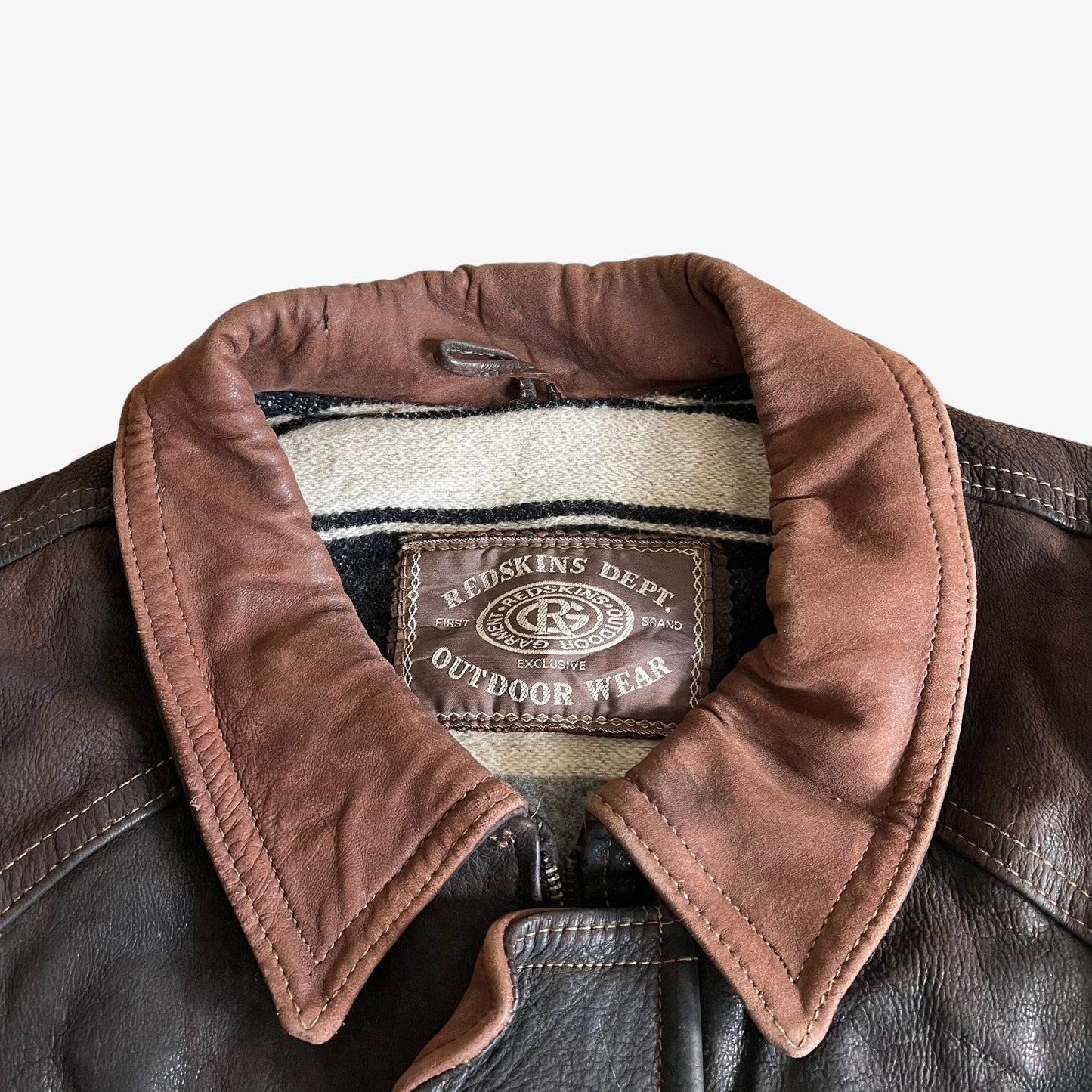 Vintage 90s Redskins Dept Brown Leather Jacket With Toggle Fasteners Label - Casspios Dream