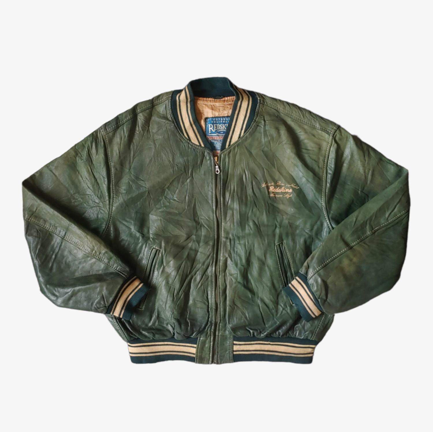 Vintage 90s Redskins Green Leather Varsity Jacket - Casspios Dream