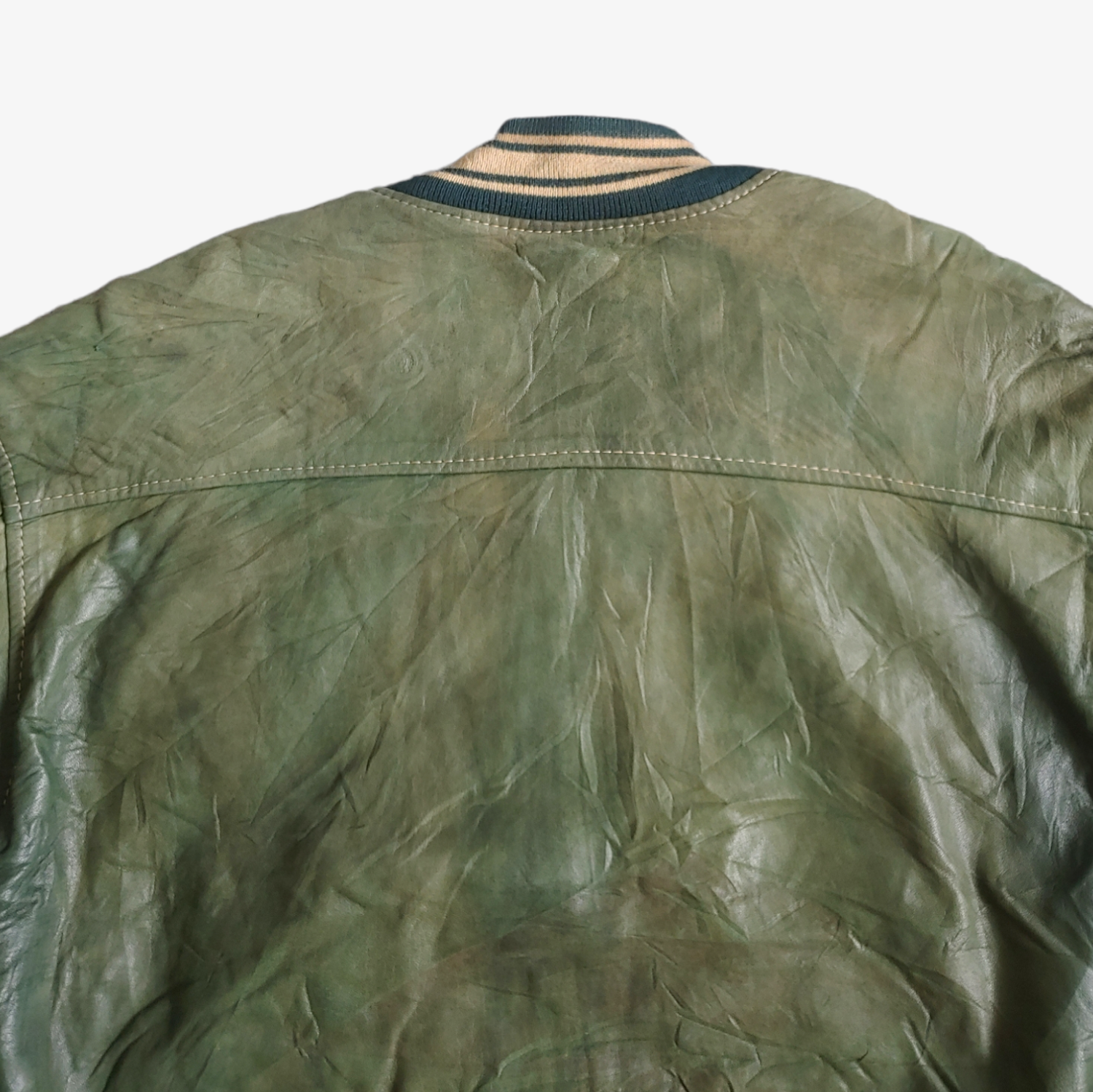 Vintage 90s Redskins Green Leather Varsity Jacket Back - Casspios Dream