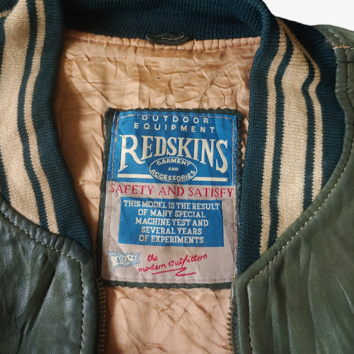 Vintage 90s Redskins Green Leather Varsity Jacket Label - Casspios Dream
