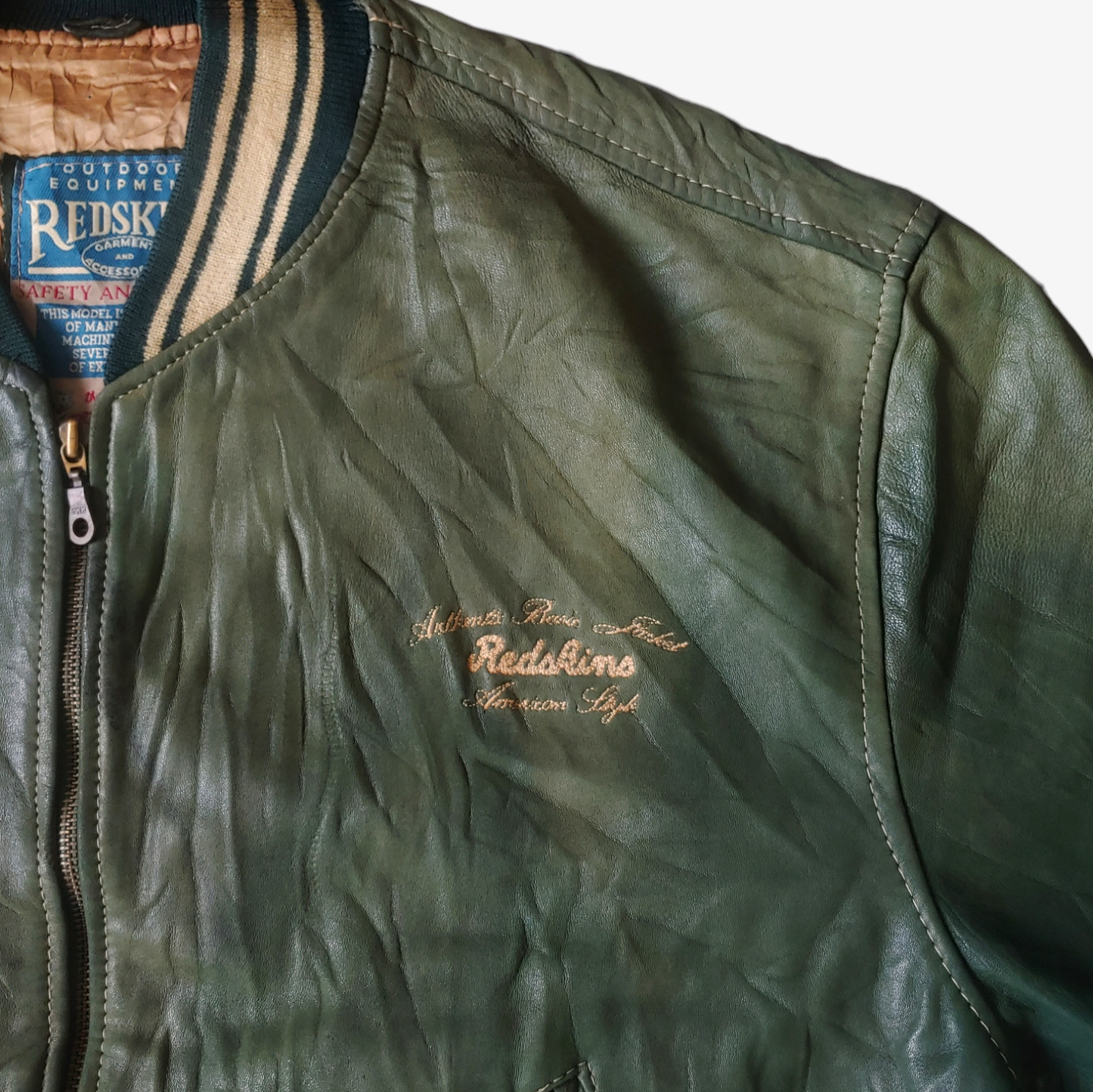 Vintage 90s Redskins Green Leather Varsity Jacket Logo - Casspios Dream