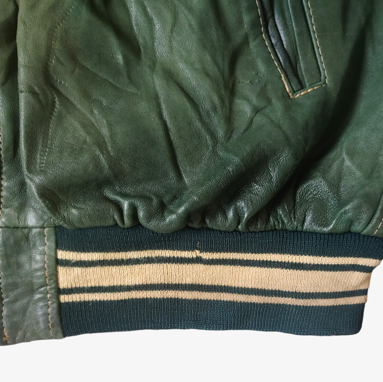 Vintage 90s Redskins Green Leather Varsity Jacket Wear - Casspios Dream