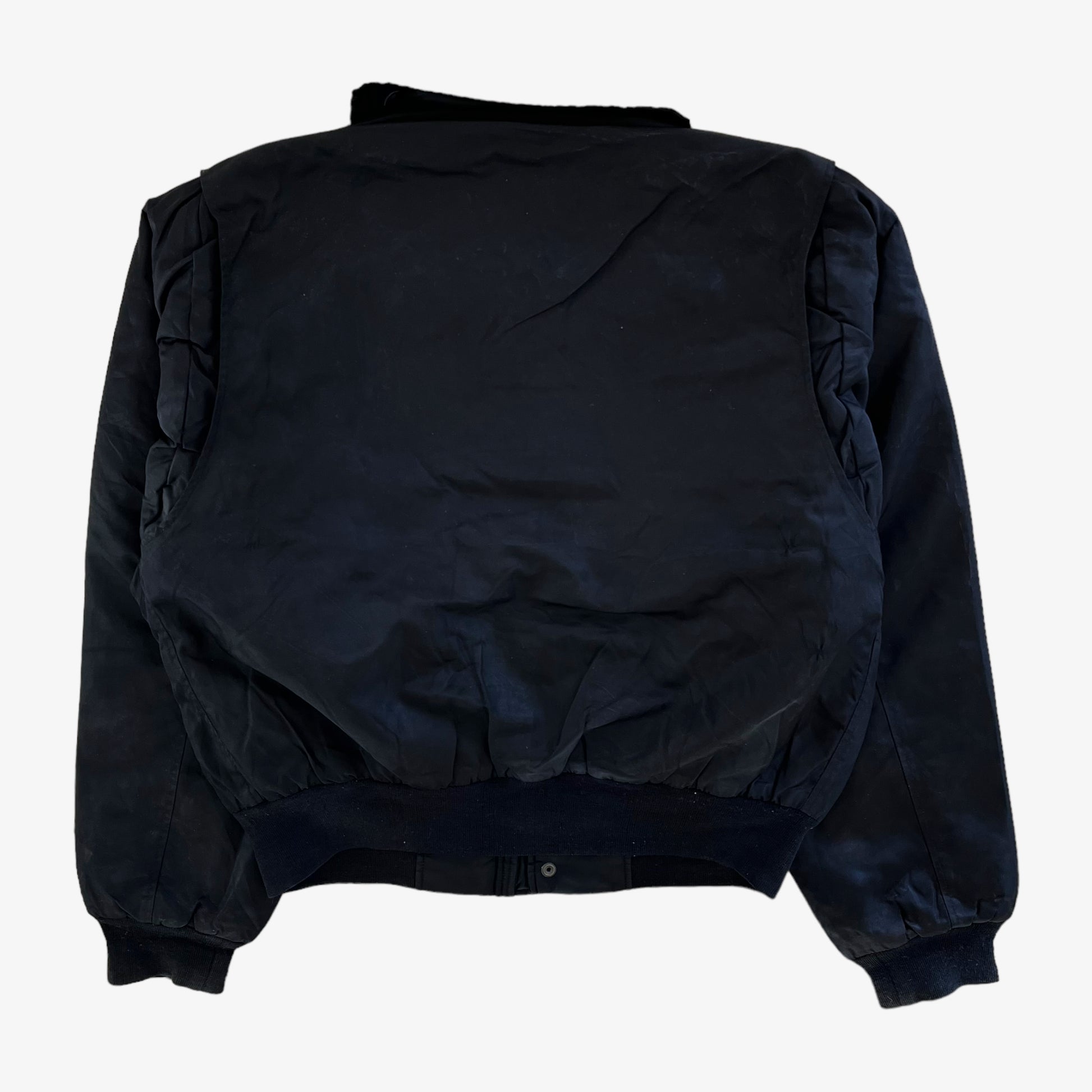 Vintage 90s Redskins Territoire Black Bomber Jacket With Fur Collar Back - Casspios Dream