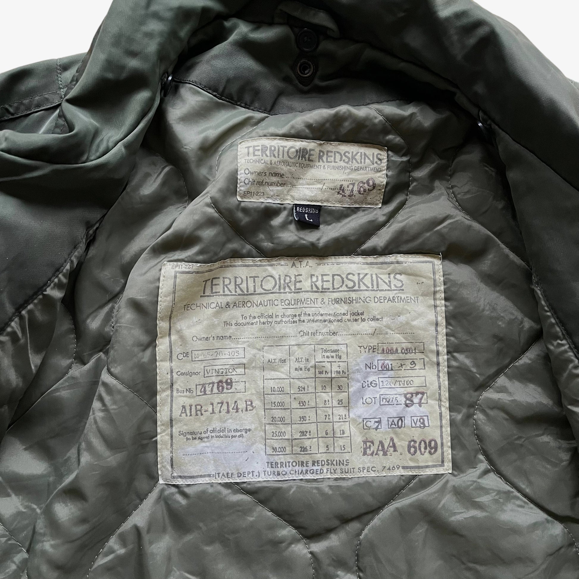 Vintage 90s Redskins Territoire Green Pilot Bomber Jacket Inside Label - Casspios Dream