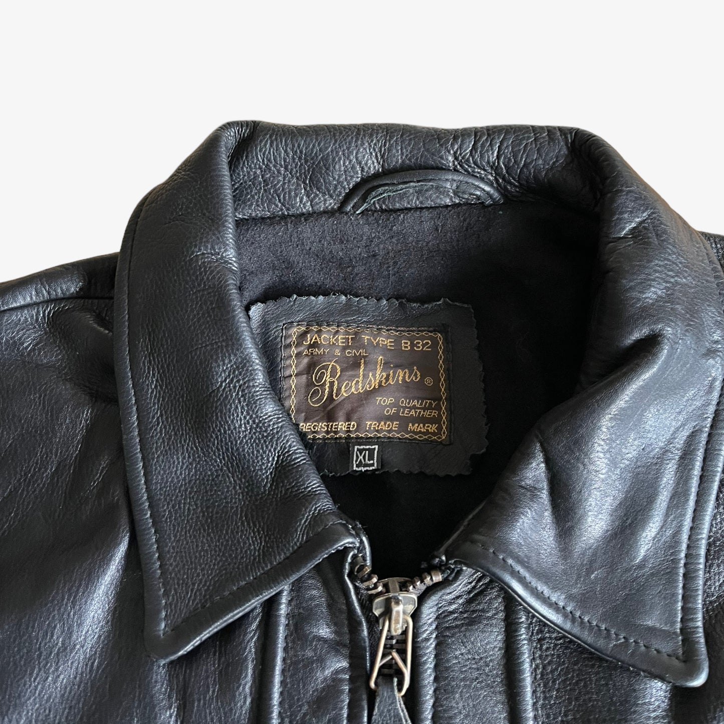 Vintage 90s Redskins Type B32 Black Leather Pilot Jacket With Fish Hook Fasteners Label - Casspios Dream