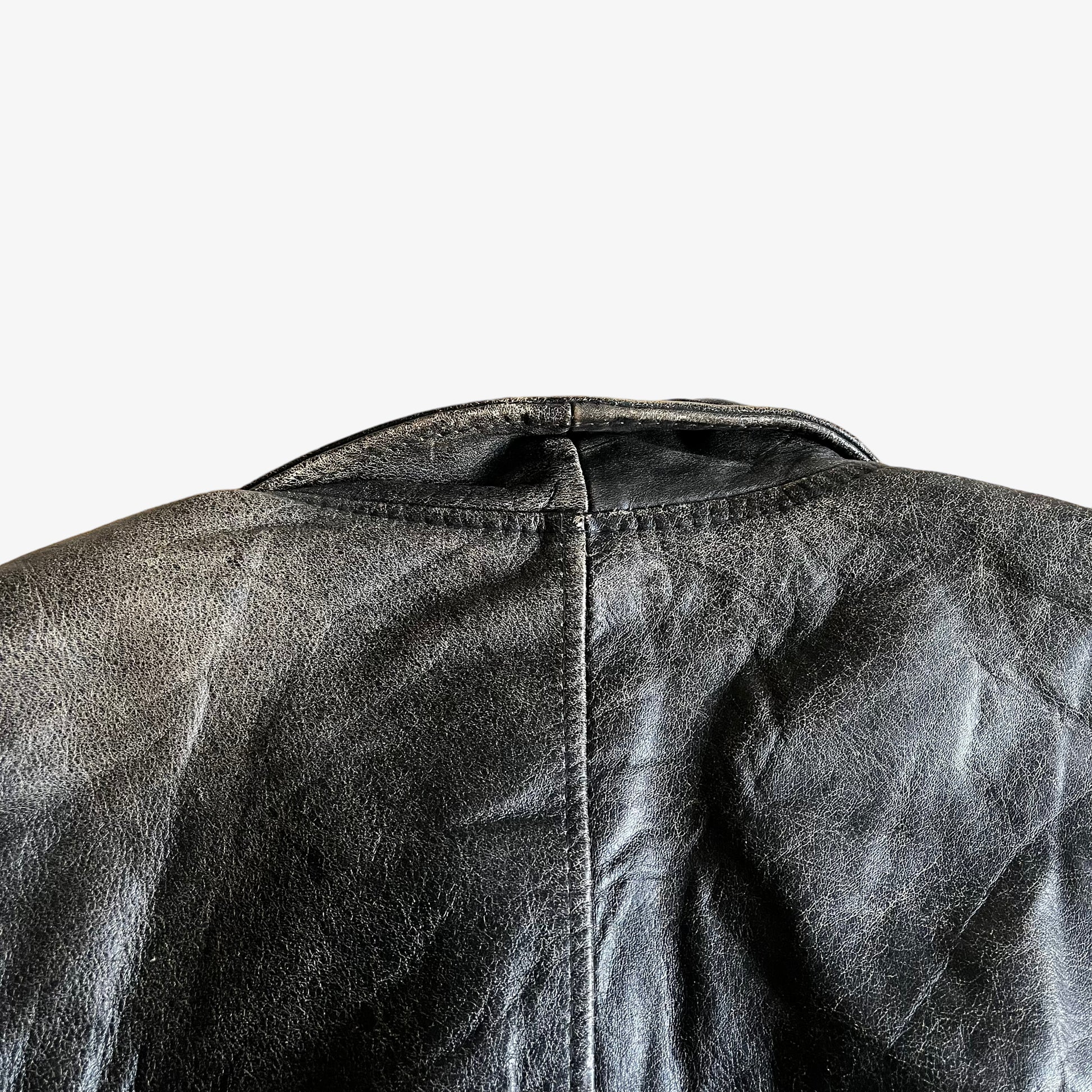 Vintage 90s Redskins Type B32 Black Leather Utility Jacket Collar - Casspios Dream