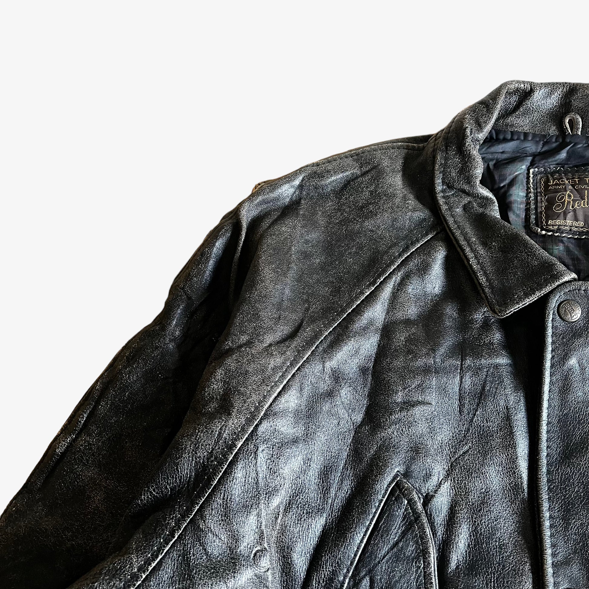 Vintage 90s Redskins Type B32 Black Leather Utility Jacket Shoulder - Casspios Dream