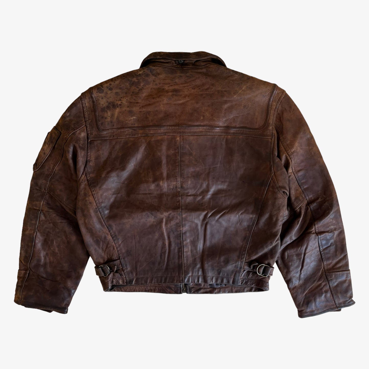 Vintage 90s Redskins Type B32 Brown Leather Pilot Jacket With Hook Fasteners Back - Casspios Dream