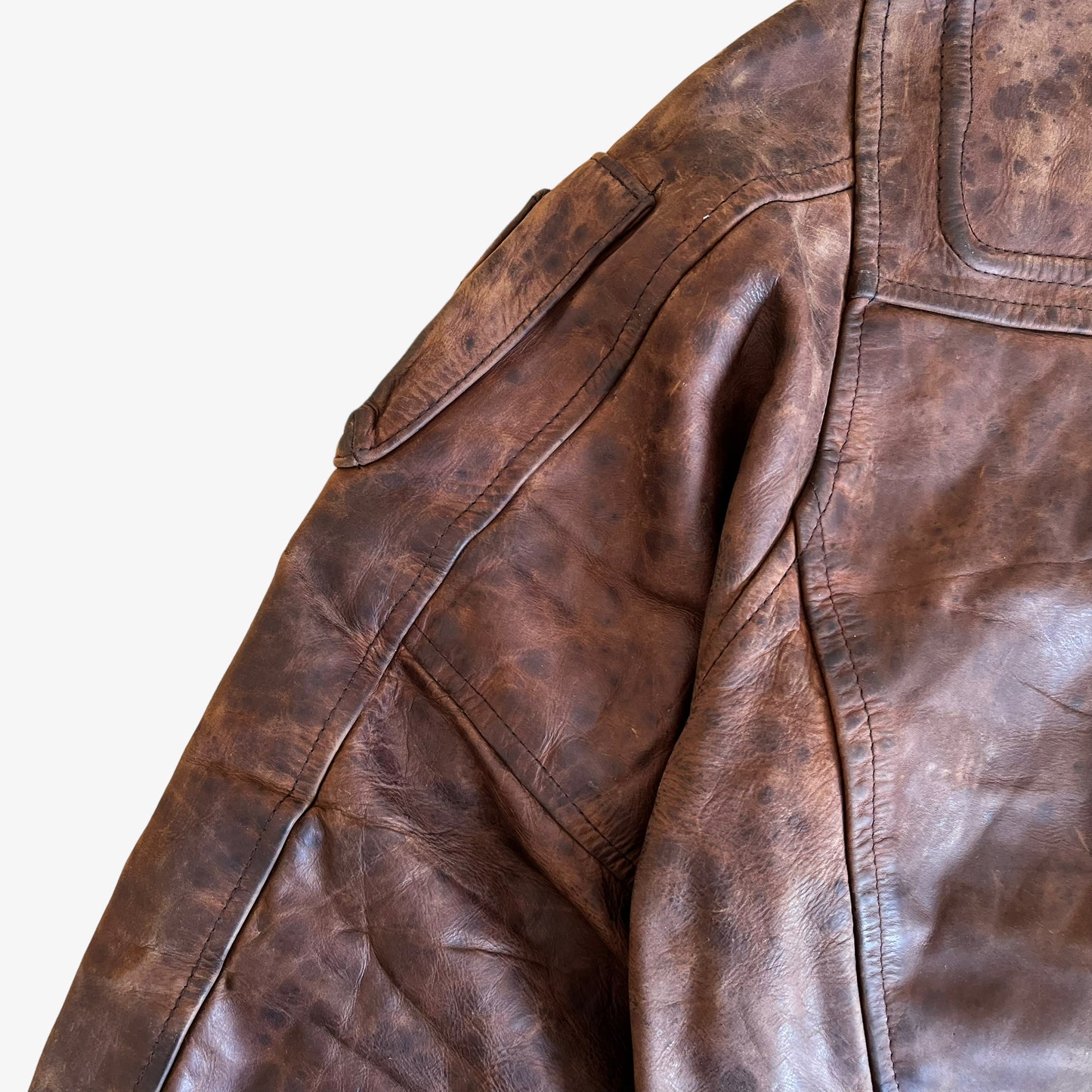 Vintage 90s Redskins Type B32 Brown Leather Pilot Jacket With Hook Fasteners Wear - Casspios Dream