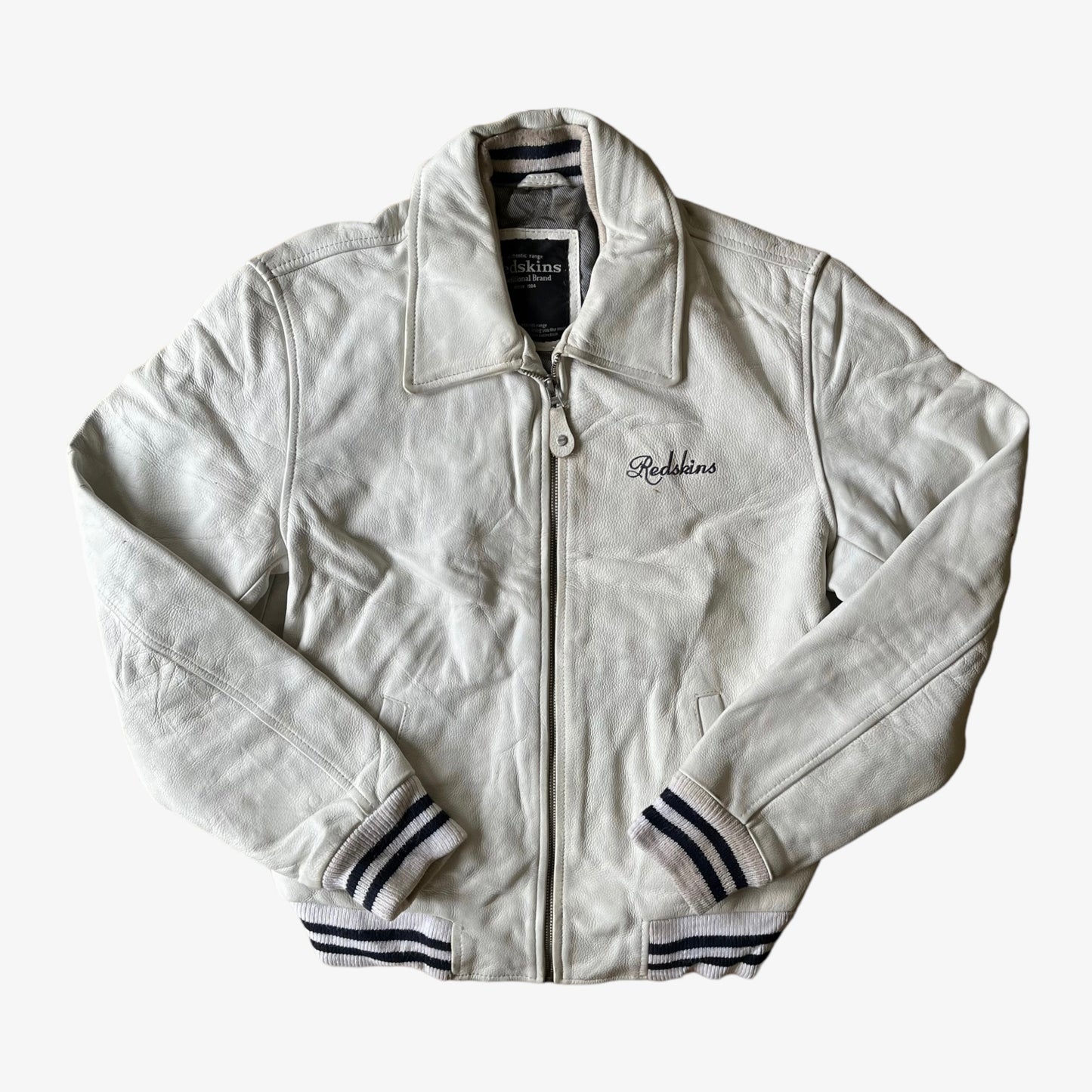 Vintage 90s Redskins White Leather Varsity Jacket - Casspios Dream
