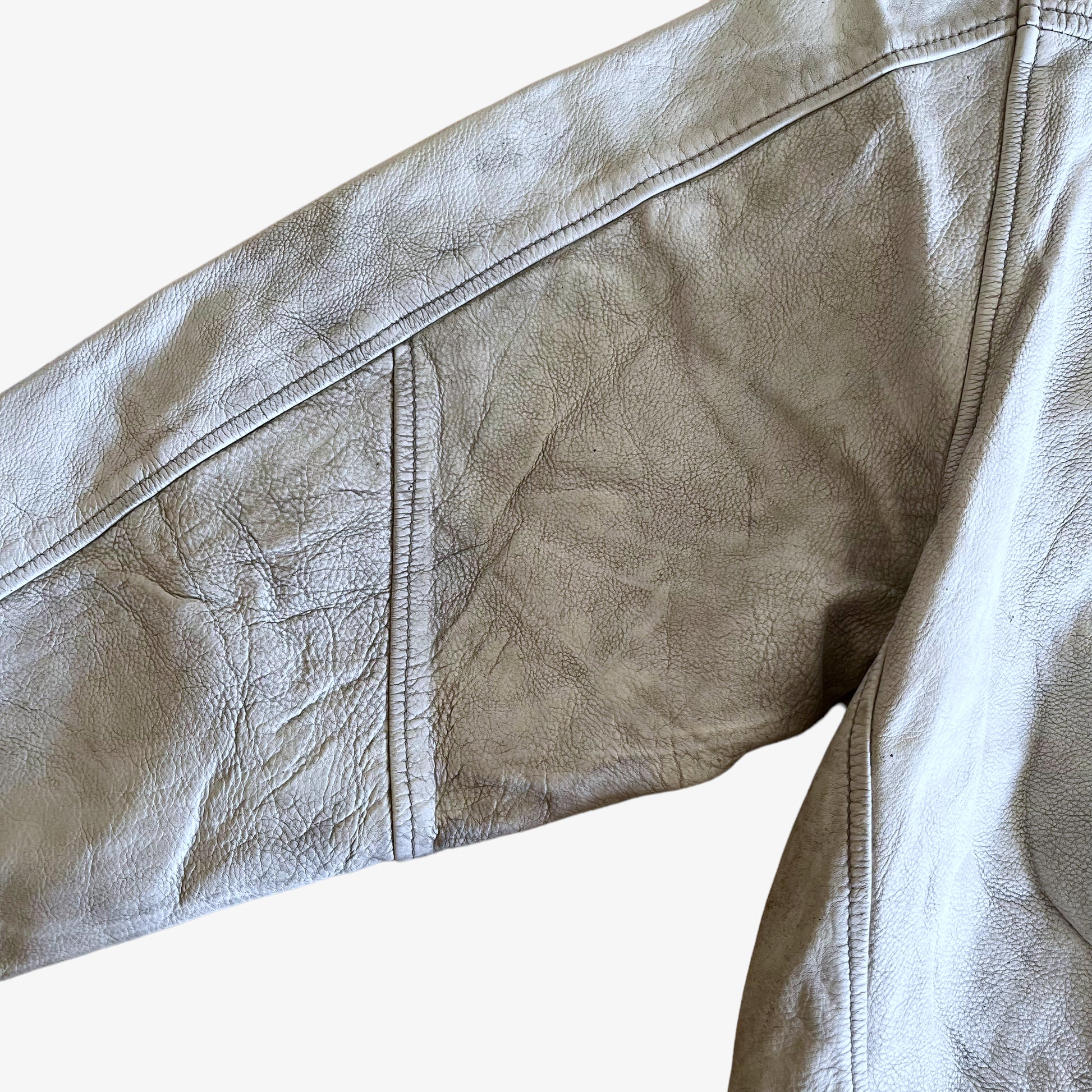 Vintage 90s Redskins White Leather Varsity Jacket Arm Wear - Casspios Dream
