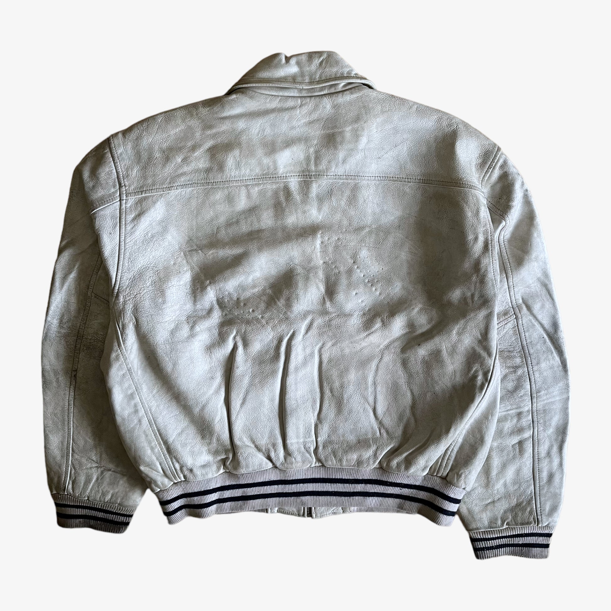 Vintage 90s Redskins White Leather Varsity Jacket Back - Casspios Dream