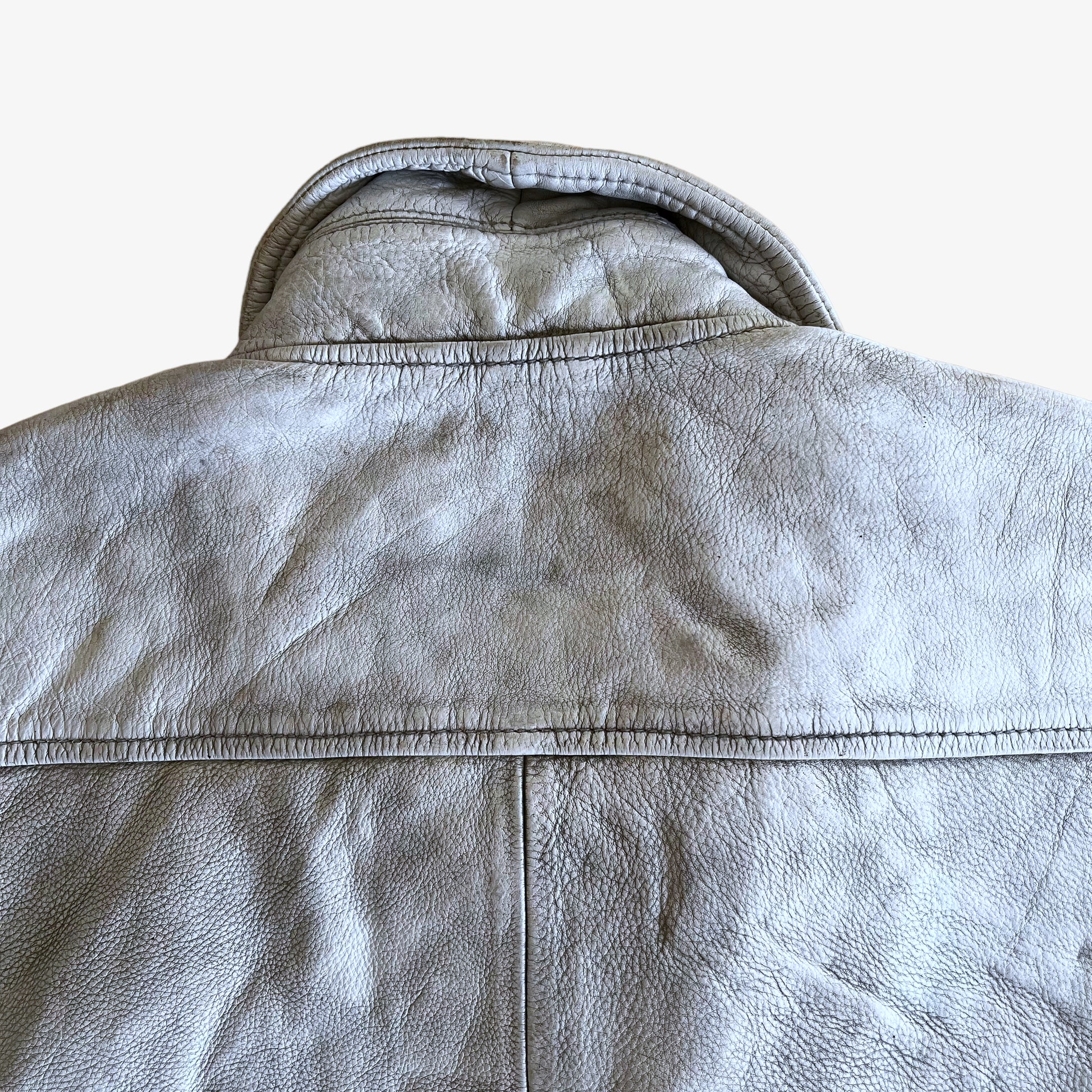 Vintage 90s Redskins White Leather Varsity Jacket Back Collar - Casspios Dream