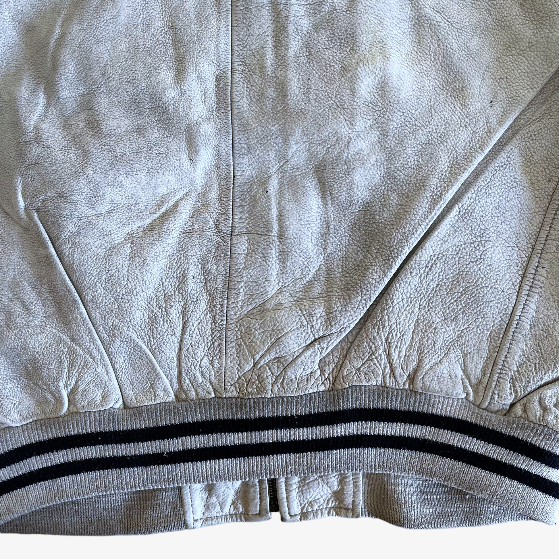 Vintage 90s Redskins White Leather Varsity Jacket Back Hem - Casspios Dream