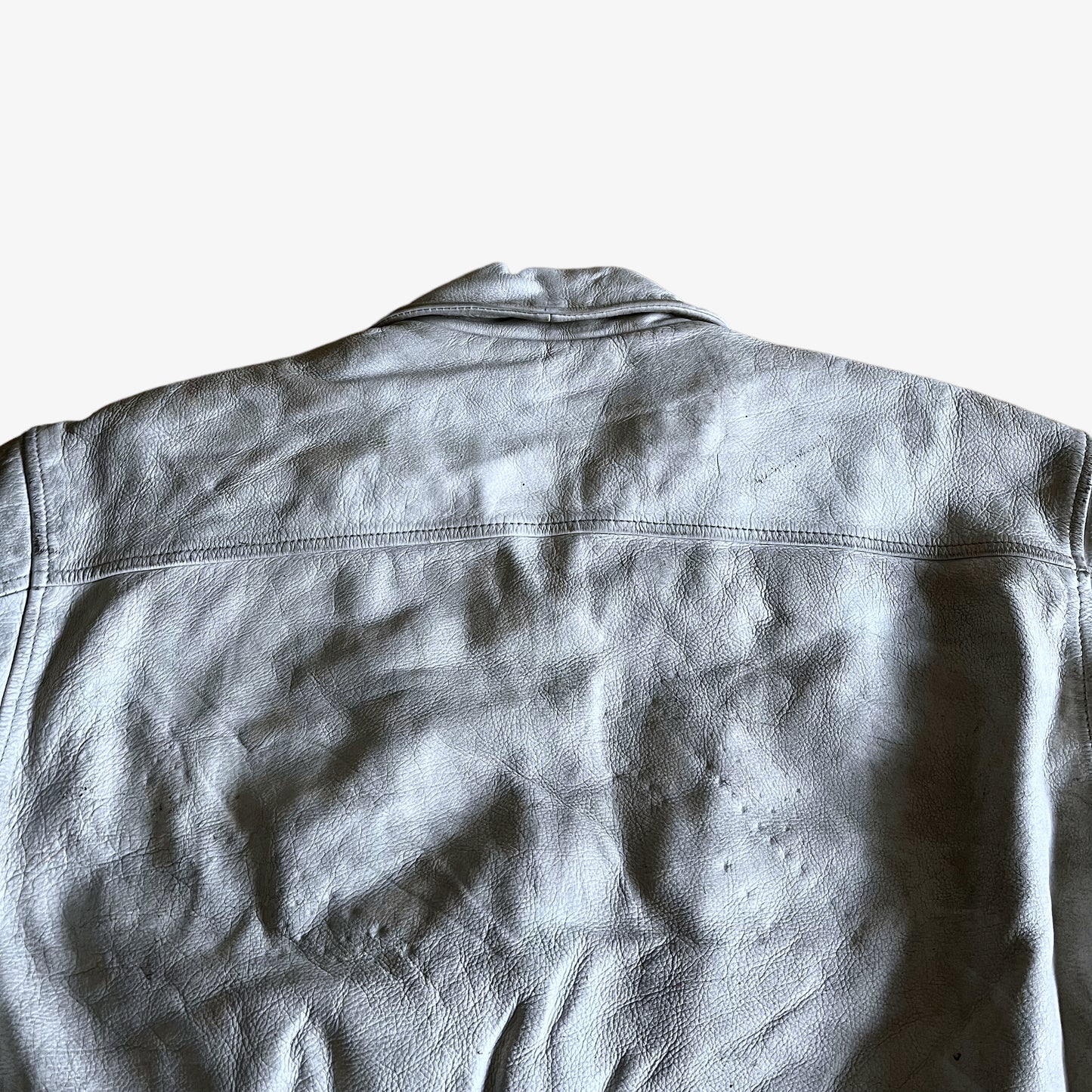 Vintage 90s Redskins White Leather Varsity Jacket Back Wear - Casspios Dream