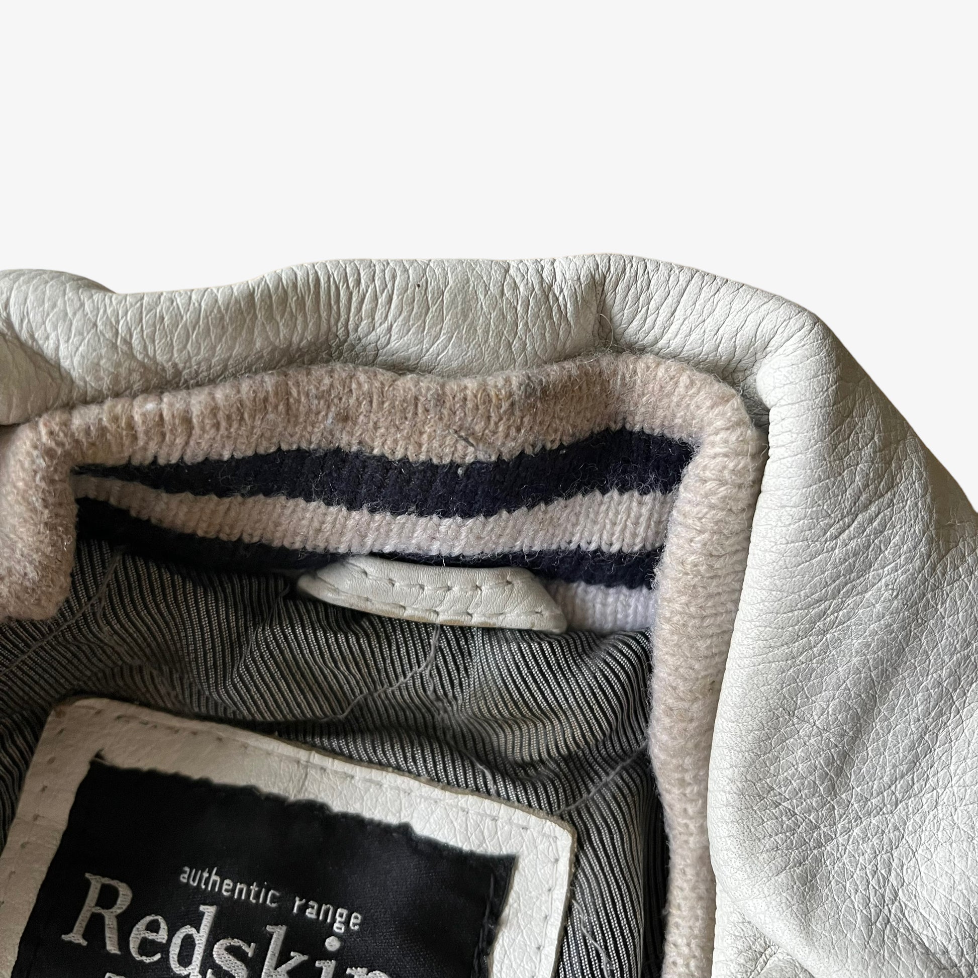 Vintage 90s Redskins White Leather Varsity Jacket Collar - Casspios Dream