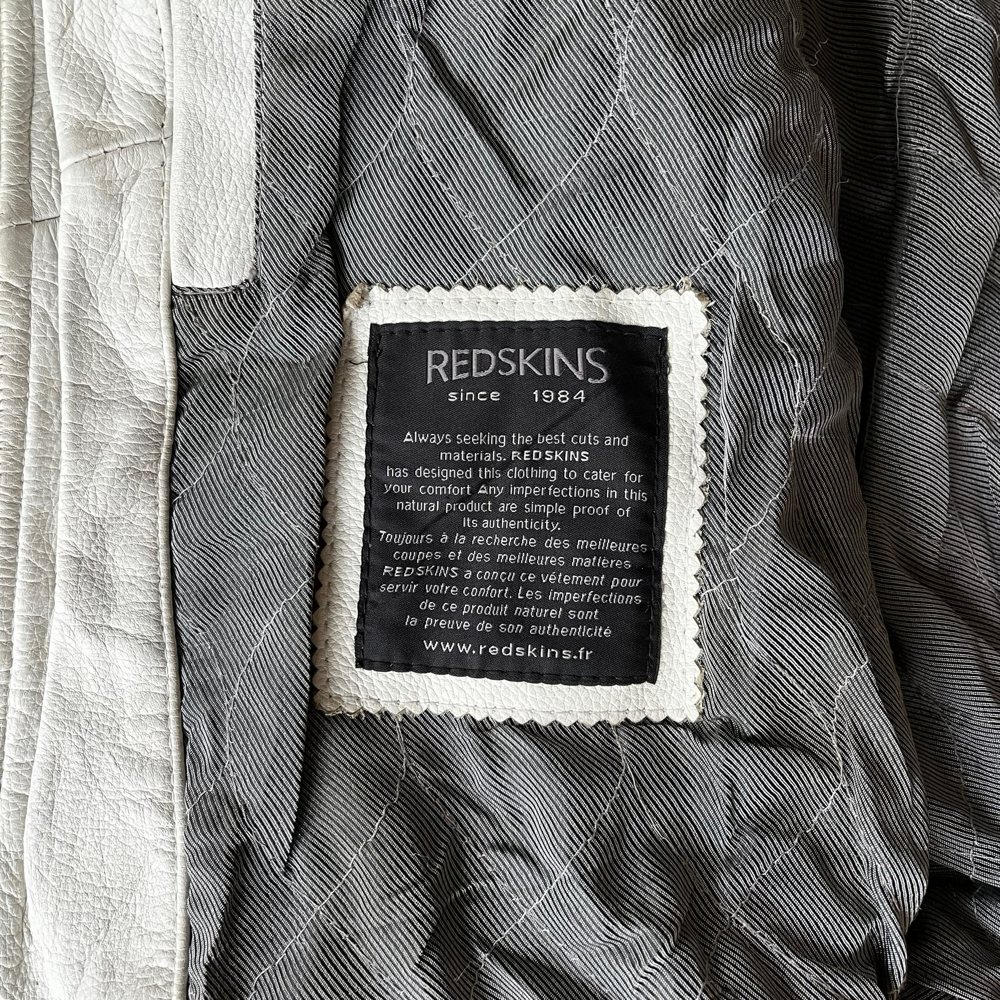 Vintage 90s Redskins White Leather Varsity Jacket Label - Casspios Dream