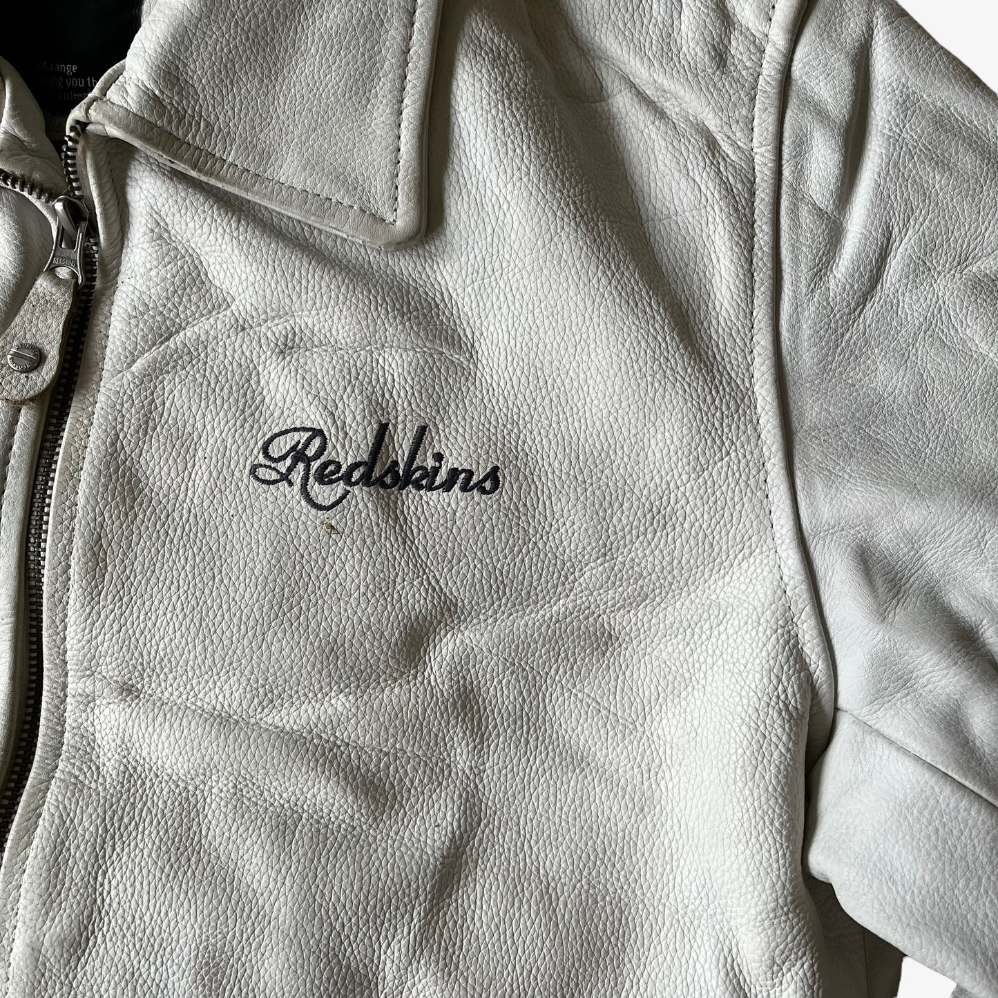 Vintage 90s Redskins White Leather Varsity Jacket Logo - Casspios Dream