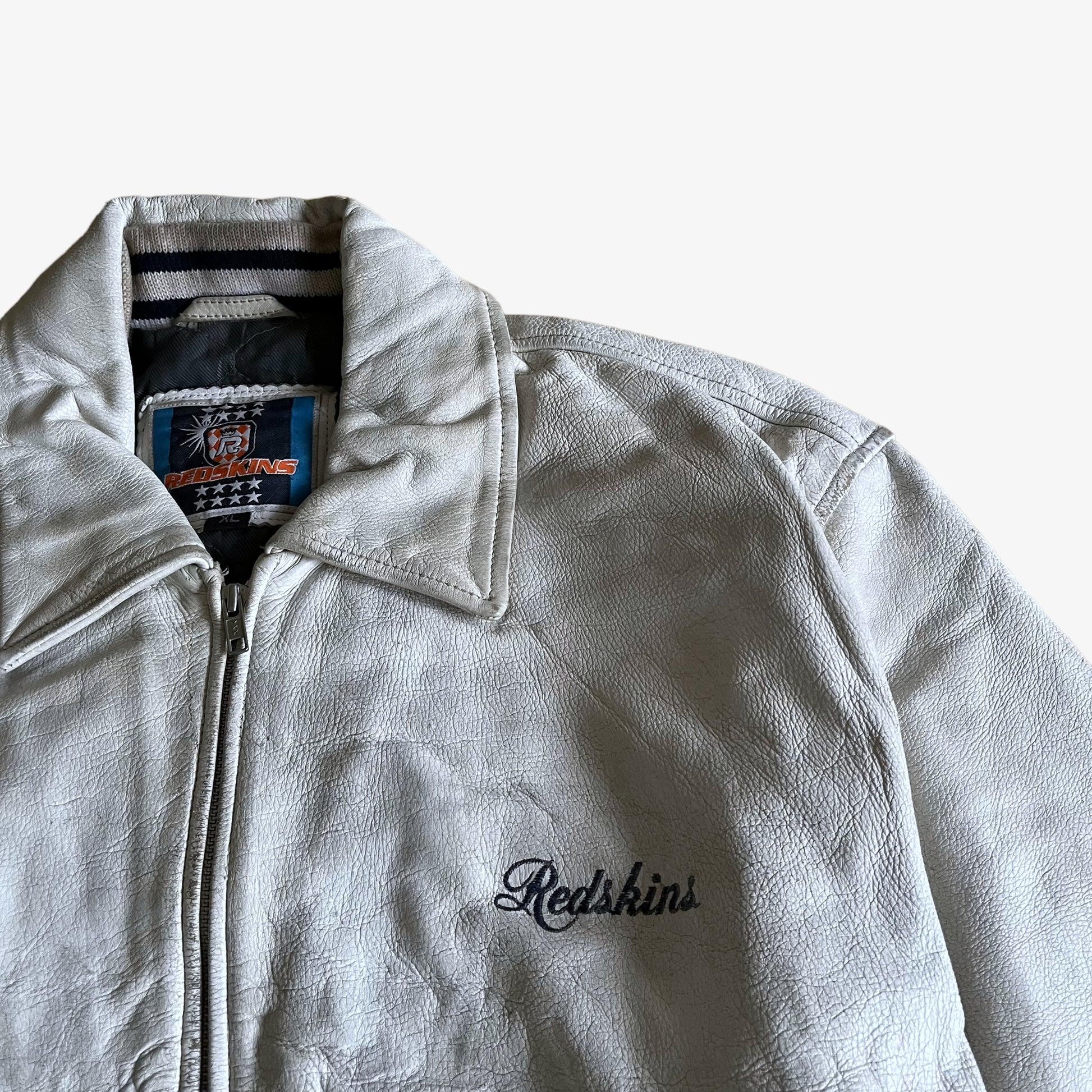 Vintage 90s Redskins White Leather Varsity Jacket Logo - Casspios Dream