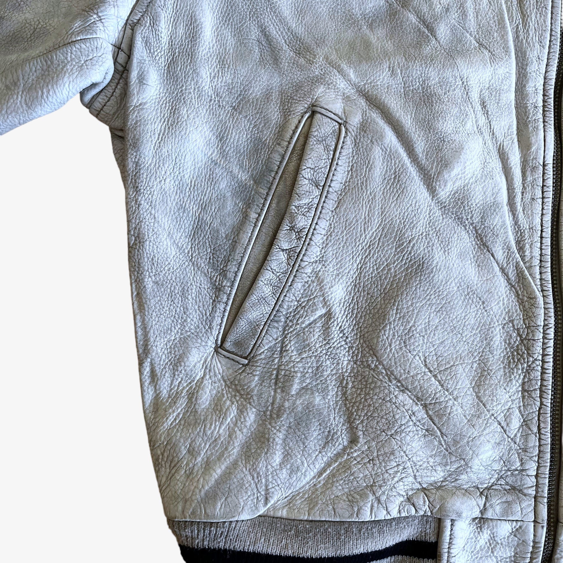 Vintage 90s Redskins White Leather Varsity Jacket Pocket - Casspios Dream