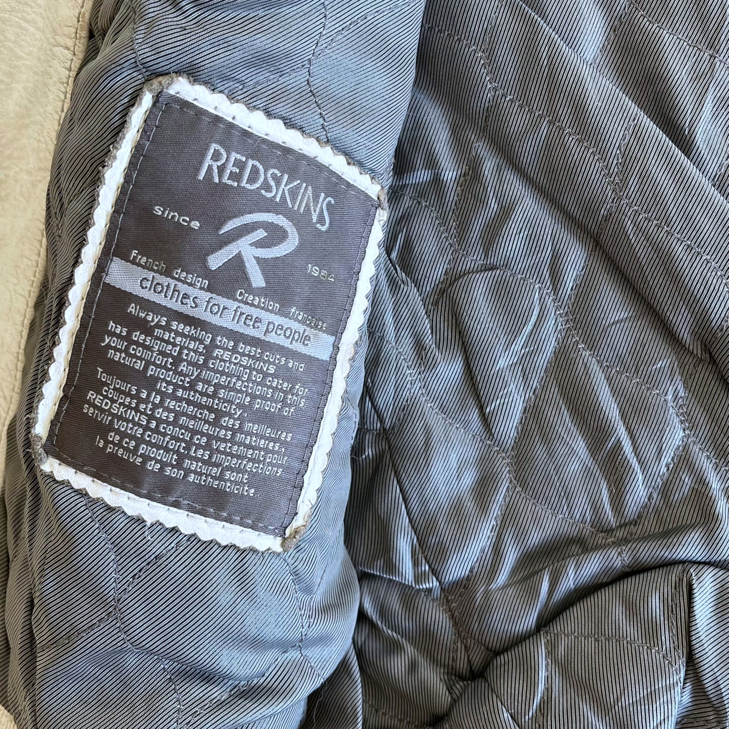 Vintage 90s Redskins White Leather Varsity Jacket Tag - Casspios Dream
