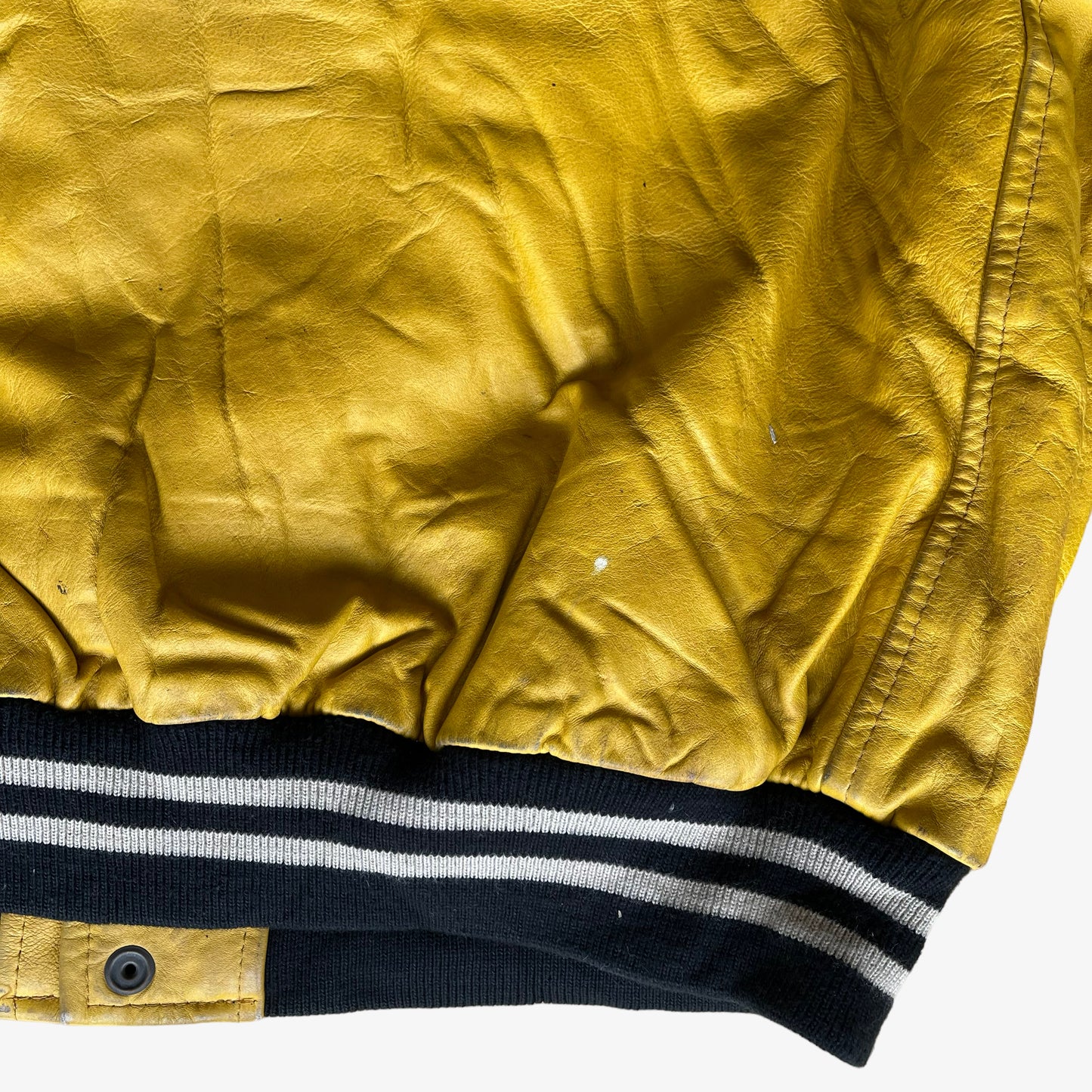 Vintage 90s Redskins Yellow & Black Leather Varsity Jacket Back Mark - Casspios Dream